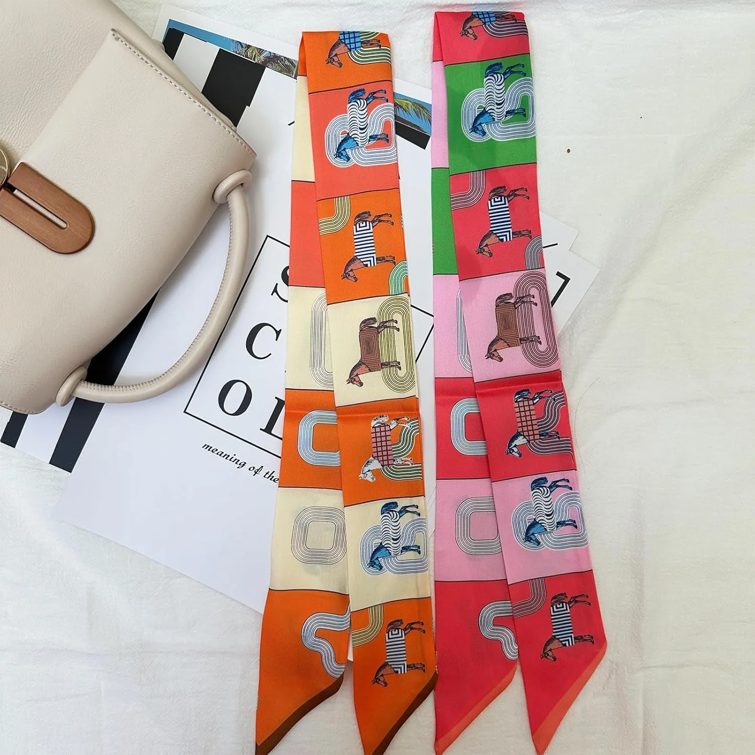 4pcs Purse Scarf For Handbags Silk Head Scarf For Hair Fashion Skinny Scarf For Women Long Neckerchief