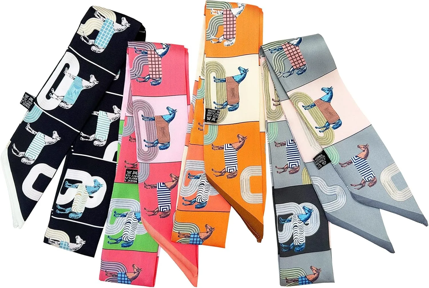 4pcs Purse Scarf For Handbags Silk Head Scarf For Hair Fashion Skinny Scarf For Women Long Neckerchief