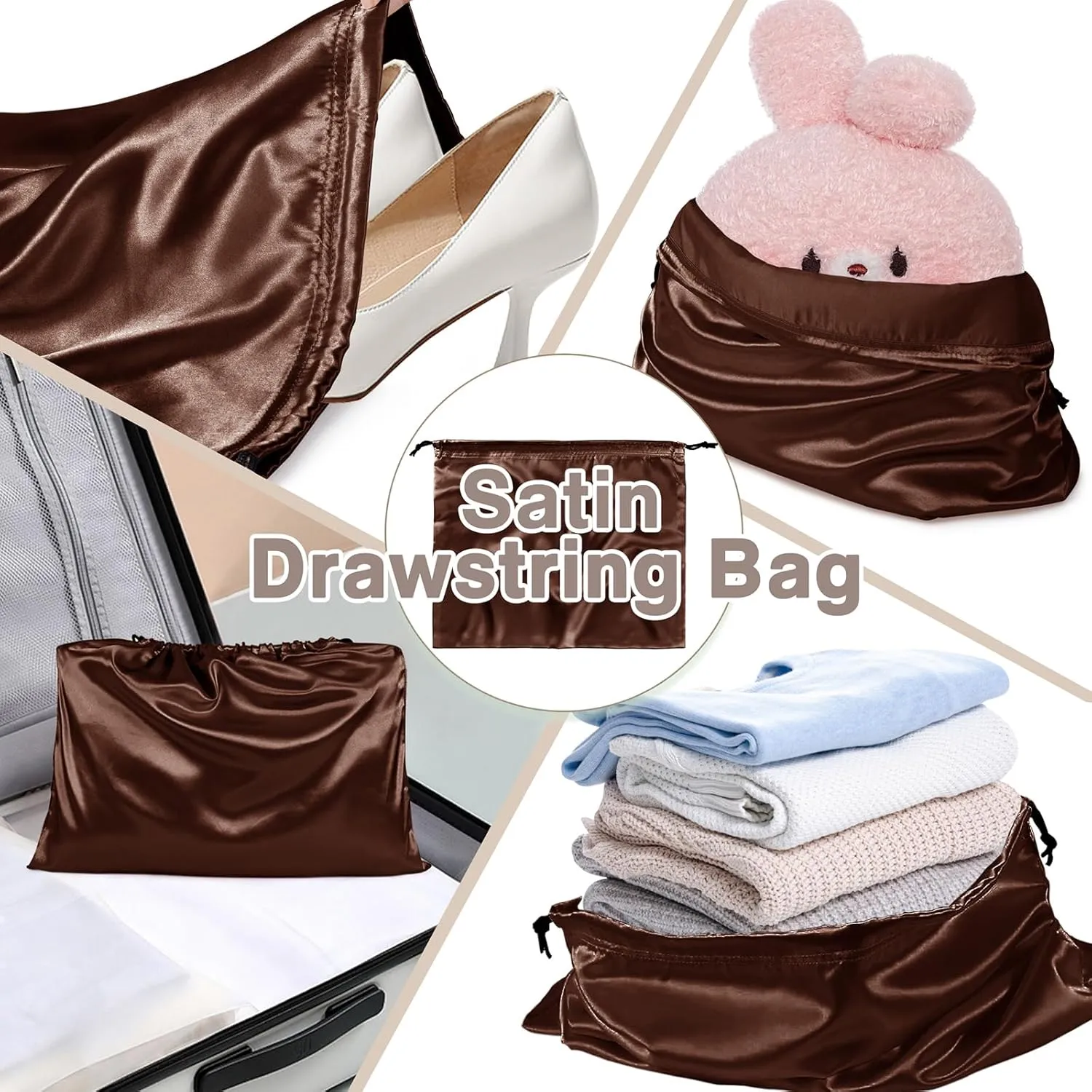 6 Pack Silky Dust Bags for Handbags, Brown Satin Dust Cover Bag Silk Drawstring Bag Handbag Protector Travel Storage Pouch for Purse Shoes Boots(19.6 x 15.7 In   23.6 x 19.6 In)