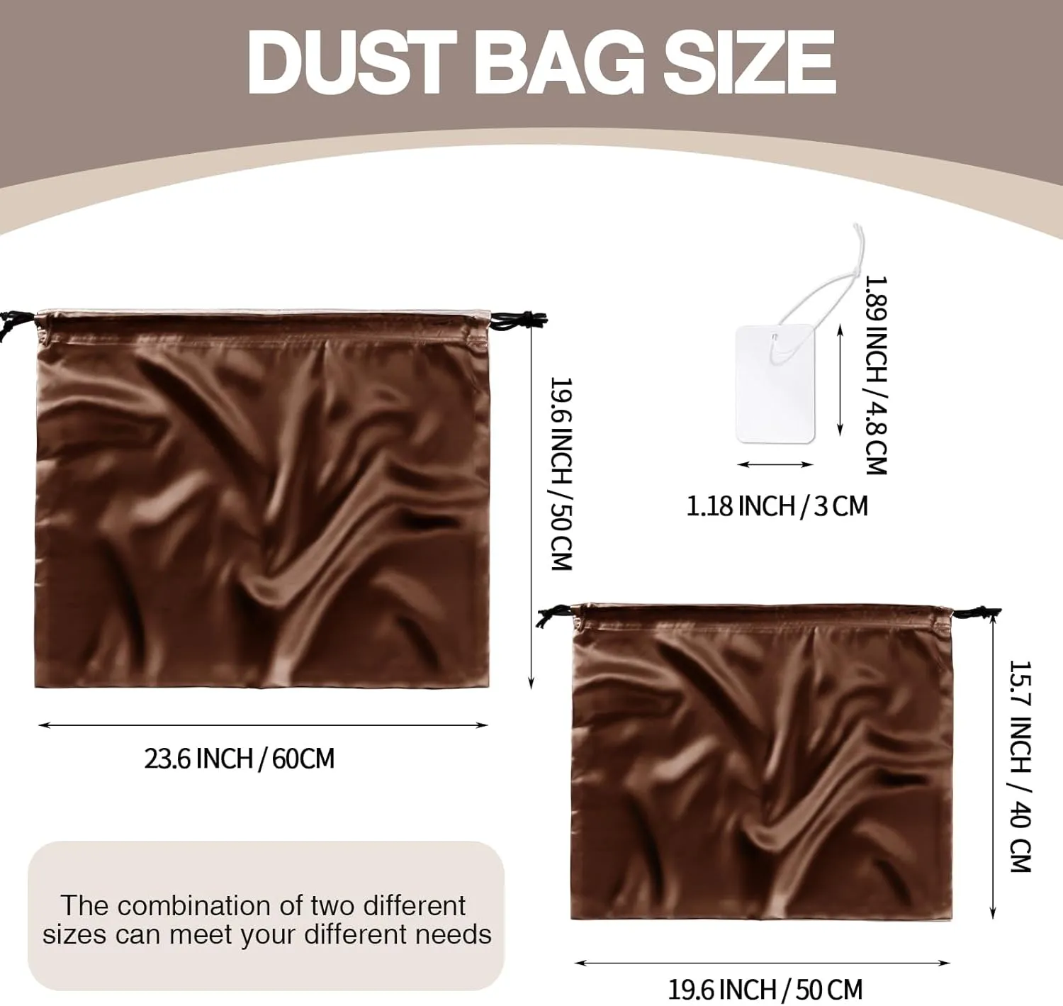 6 Pack Silky Dust Bags for Handbags, Brown Satin Dust Cover Bag Silk Drawstring Bag Handbag Protector Travel Storage Pouch for Purse Shoes Boots(19.6 x 15.7 In   23.6 x 19.6 In)