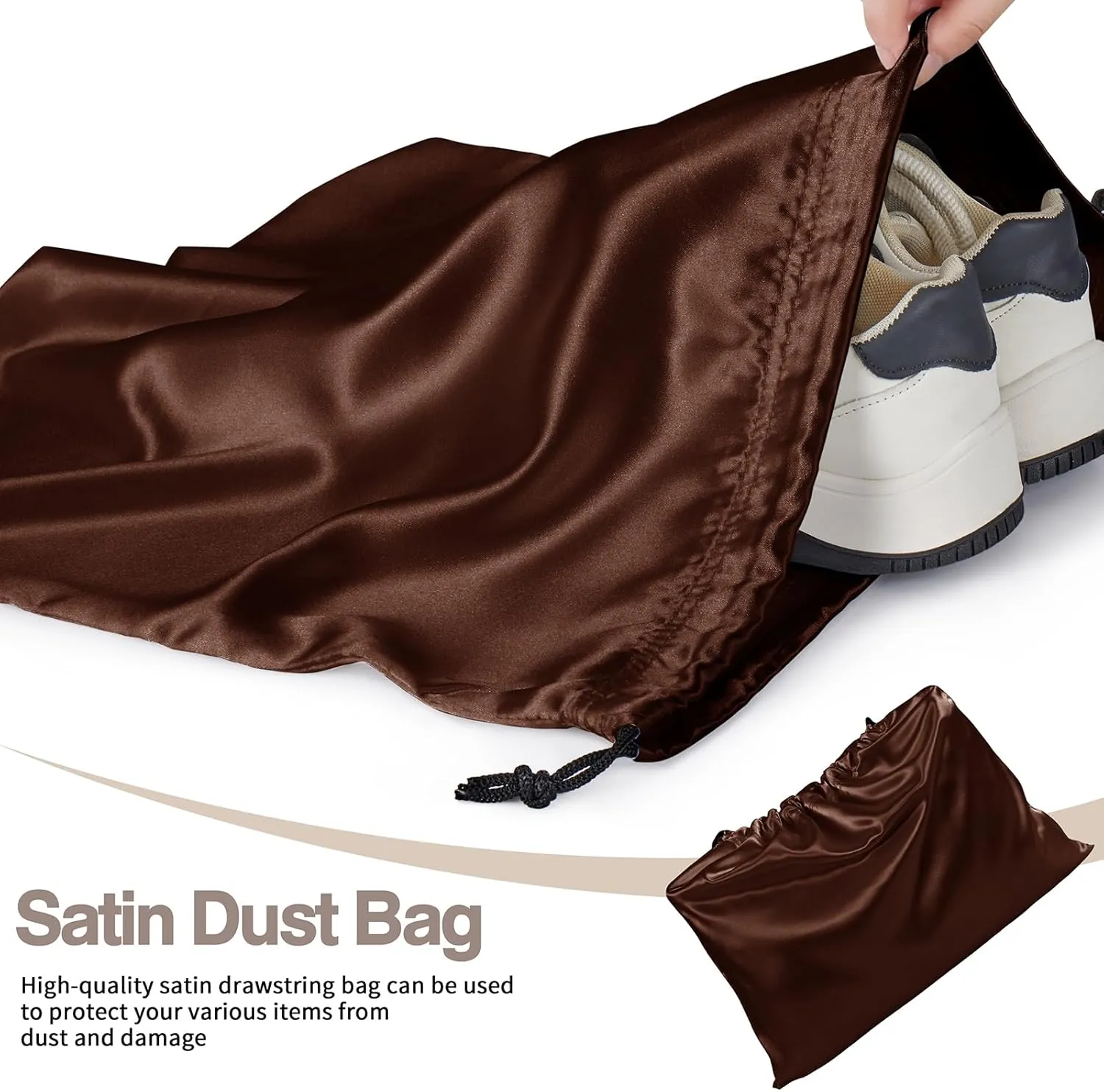 6 Pack Silky Dust Bags for Handbags, Brown Satin Dust Cover Bag Silk Drawstring Bag Handbag Protector Travel Storage Pouch for Purse Shoes Boots(19.6 x 15.7 In   23.6 x 19.6 In)