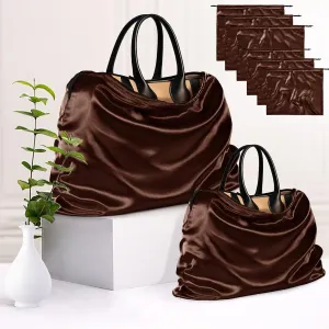 6 Pack Silky Dust Bags for Handbags, Brown Satin Dust Cover Bag Silk Drawstring Bag Handbag Protector Travel Storage Pouch for Purse Shoes Boots(19.6 x 15.7 In   23.6 x 19.6 In)