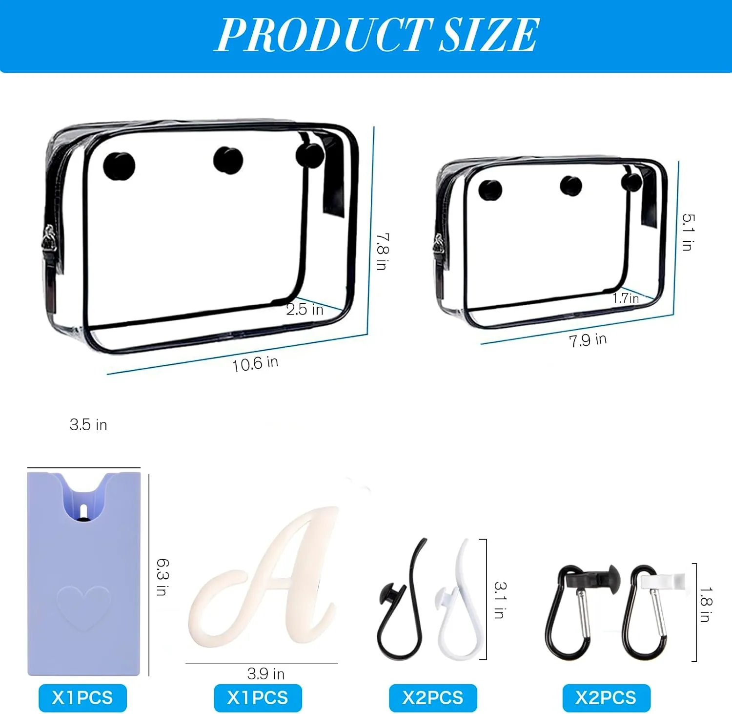 8 PCS Beach Bag Accessories Set for Bogg Bag, Silicone Phone Holder, 2 Clear Bag Insert Pouch, 4 Key Chain Hooks and Carabiners, Letter Charms Attachment, Compatible for Small & Large Beach Tote Bags