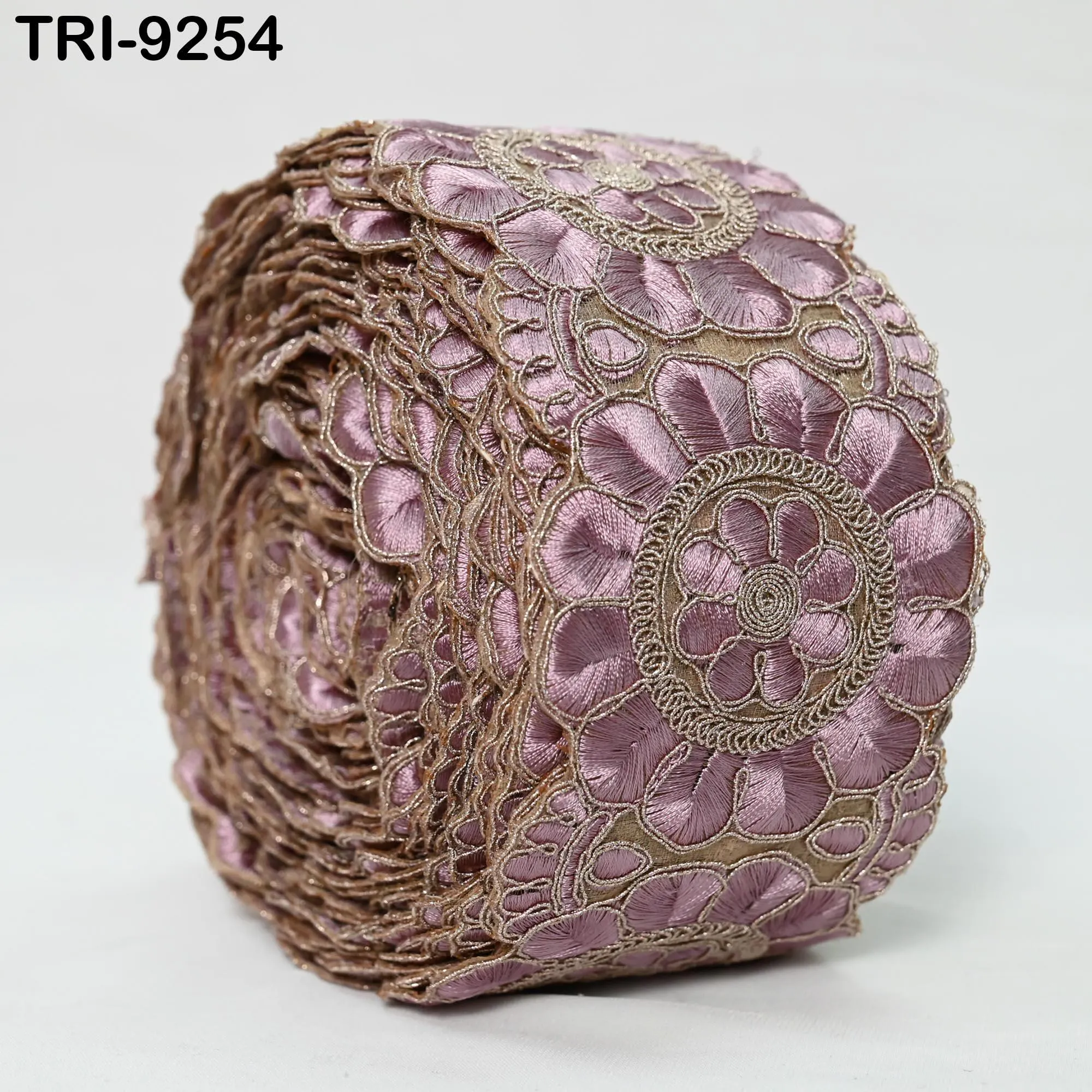 9 Yard 8cm Mauve Indian Embroidery Trim  Ribbon Border Sewing Crafting Regency Reticules, Victorian Handbags, Marie Antoinette Junk Journals