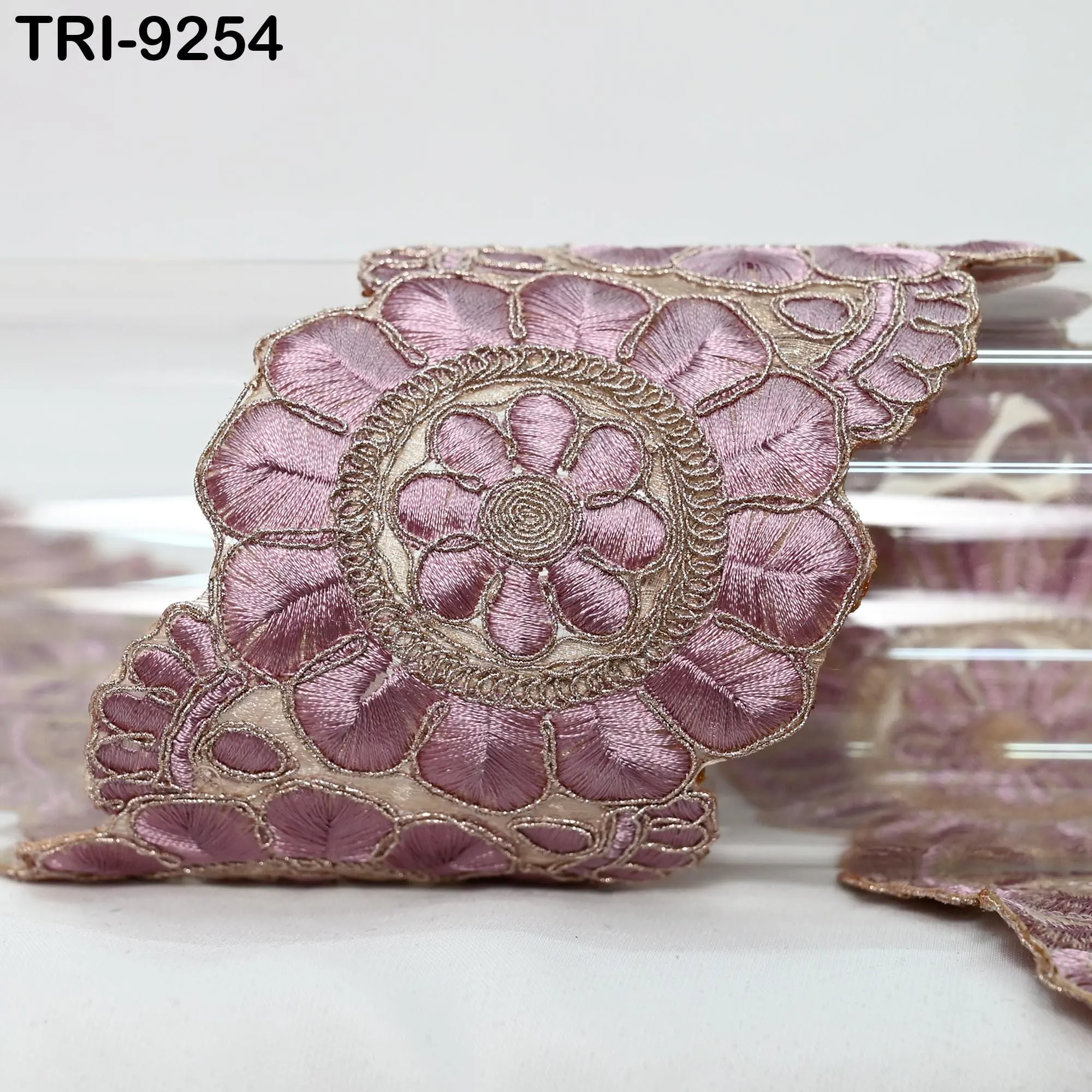 9 Yard 8cm Mauve Indian Embroidery Trim  Ribbon Border Sewing Crafting Regency Reticules, Victorian Handbags, Marie Antoinette Junk Journals