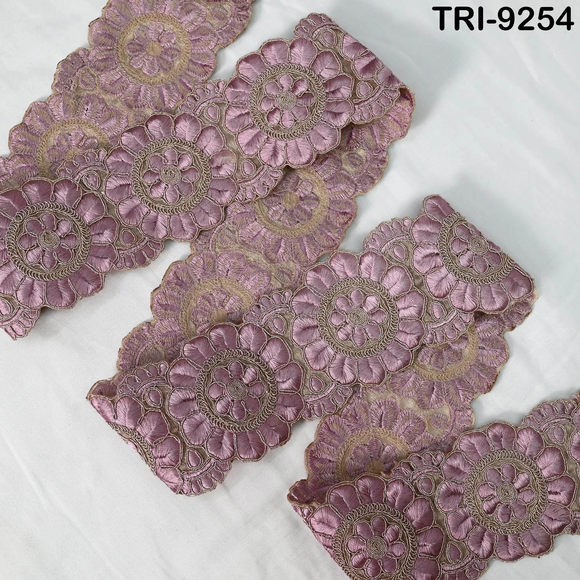 9 Yard 8cm Mauve Indian Embroidery Trim  Ribbon Border Sewing Crafting Regency Reticules, Victorian Handbags, Marie Antoinette Junk Journals