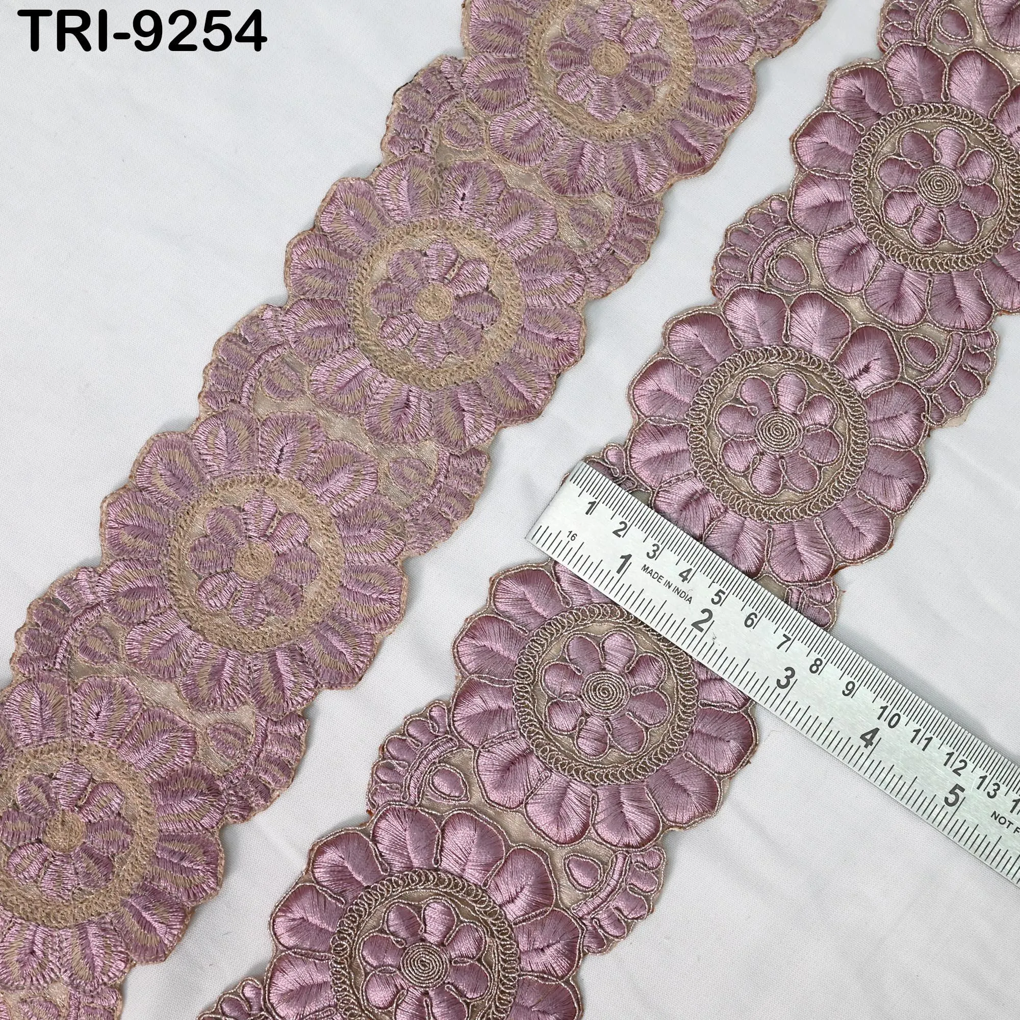 9 Yard 8cm Mauve Indian Embroidery Trim  Ribbon Border Sewing Crafting Regency Reticules, Victorian Handbags, Marie Antoinette Junk Journals