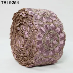 9 Yard 8cm Mauve Indian Embroidery Trim  Ribbon Border Sewing Crafting Regency Reticules, Victorian Handbags, Marie Antoinette Junk Journals