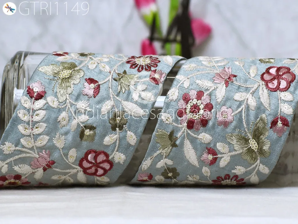 9 Yard Blue Indian 10cm Embellishment Embroidered Trim Cushion Covers Embroidery Saree Ribbon Sewing Crafting Border Wedding Trim Curtain
