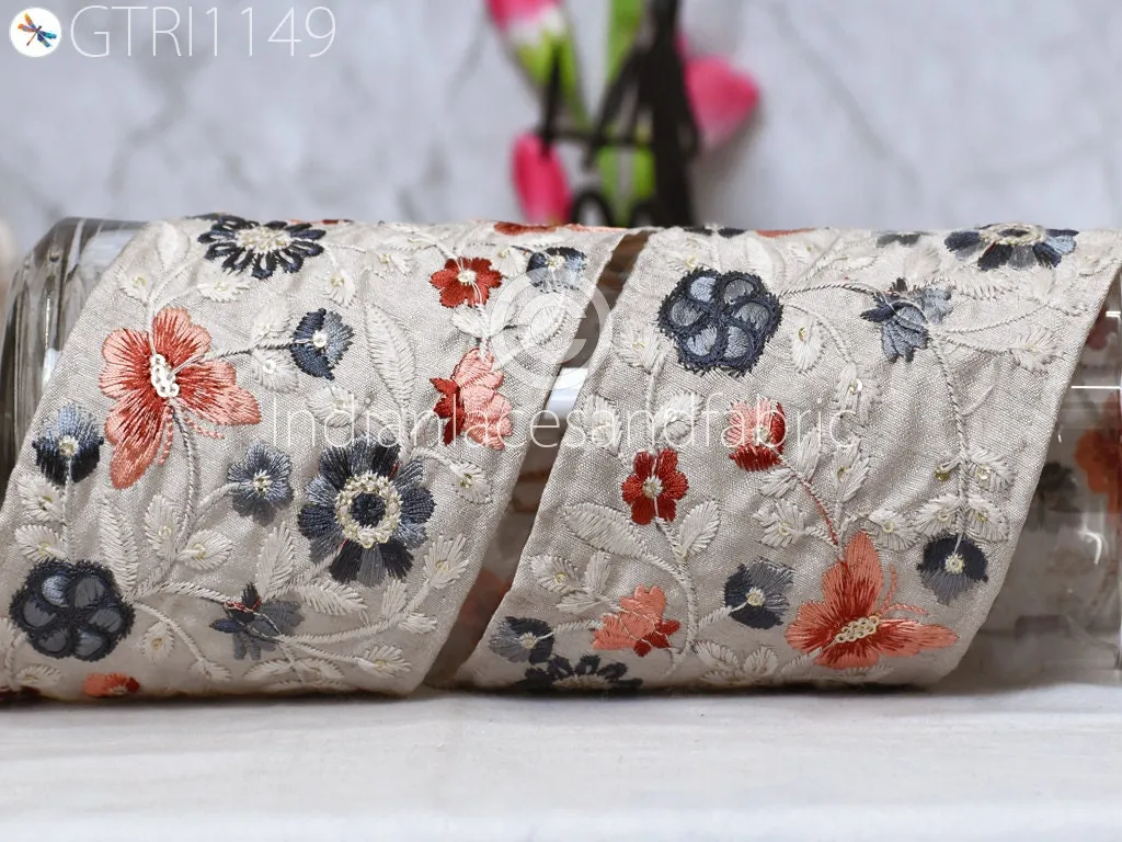 9 Yard Blue Indian 10cm Embellishment Embroidered Trim Cushion Covers Embroidery Saree Ribbon Sewing Crafting Border Wedding Trim Curtain