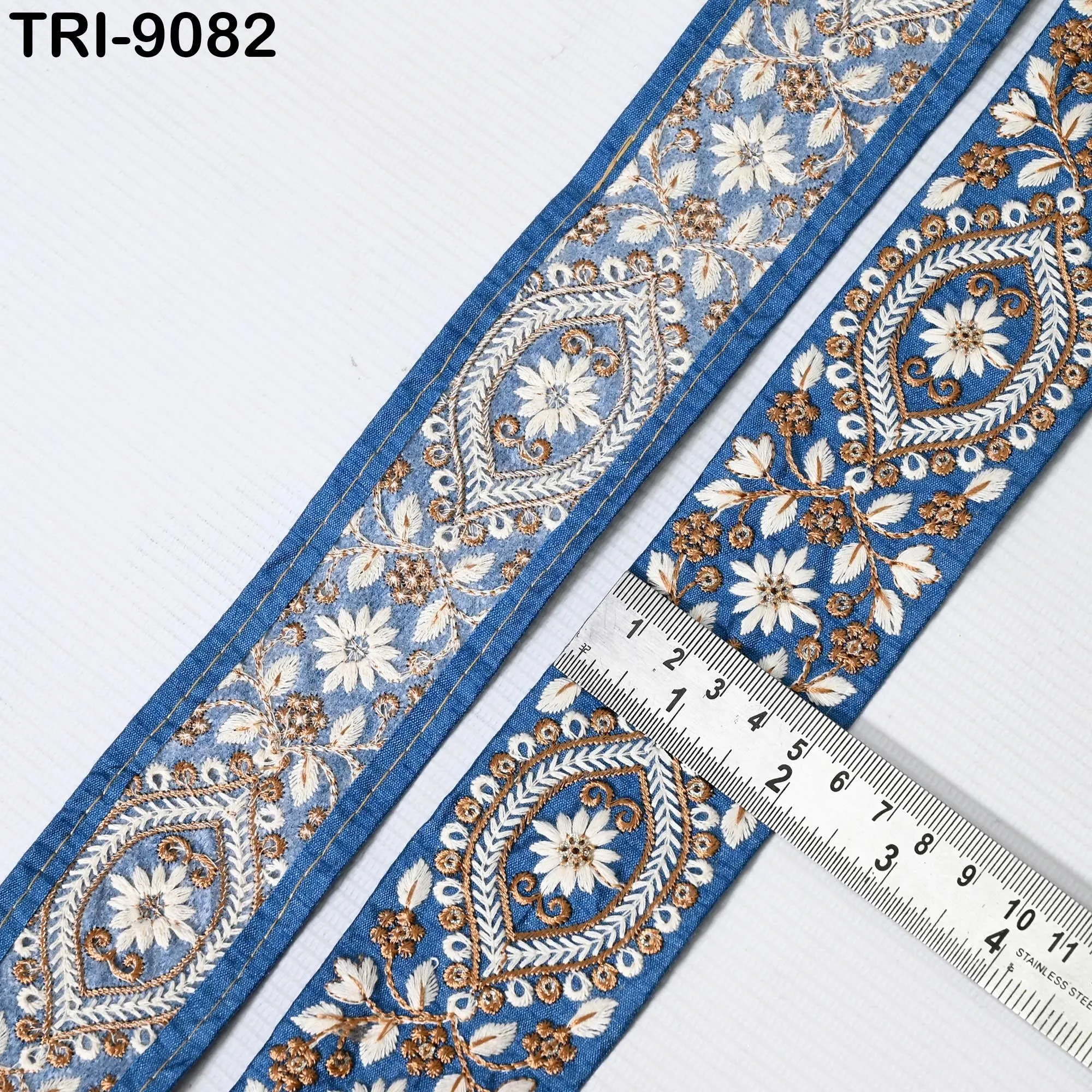 9 Yard Blue Indian Embellishment Embroidered 5 CM Fabric Trim Saree Ribbon Crafting Sewing Embroidery Border Dress Trimmings Beach Tote Bags