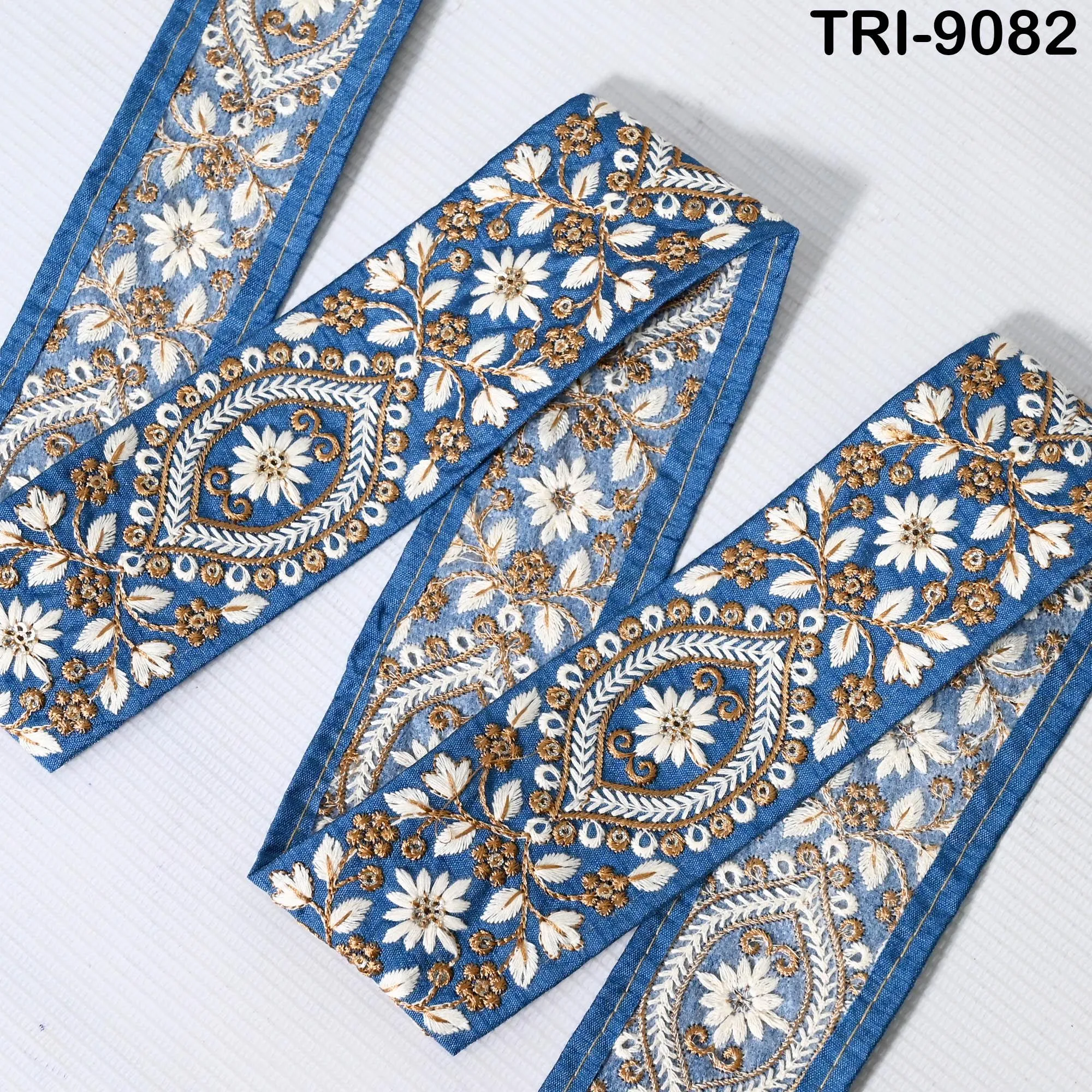 9 Yard Blue Indian Embellishment Embroidered 5 CM Fabric Trim Saree Ribbon Crafting Sewing Embroidery Border Dress Trimmings Beach Tote Bags