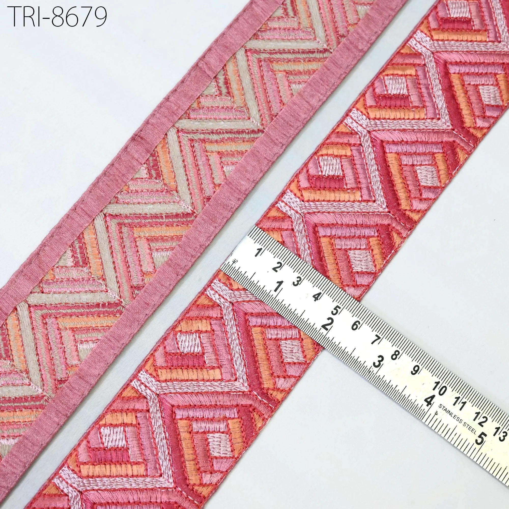 9 Yard Coral 5cm Embroidery Ribbon Trims Embroidered Saree Border Embellishment Costumes Crafting Sewing Beach Bags Tote Pouche Wall Hanging