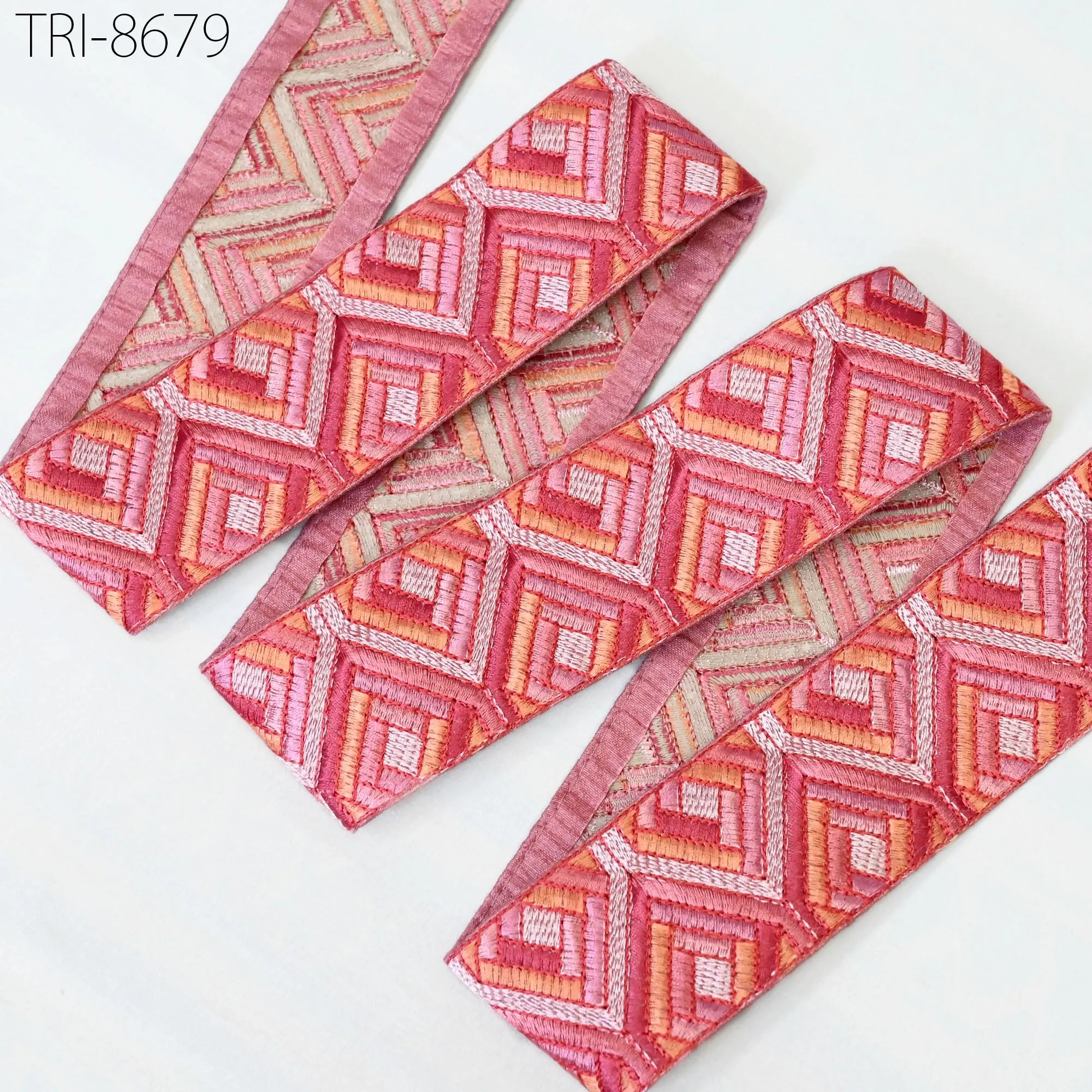 9 Yard Coral 5cm Embroidery Ribbon Trims Embroidered Saree Border Embellishment Costumes Crafting Sewing Beach Bags Tote Pouche Wall Hanging