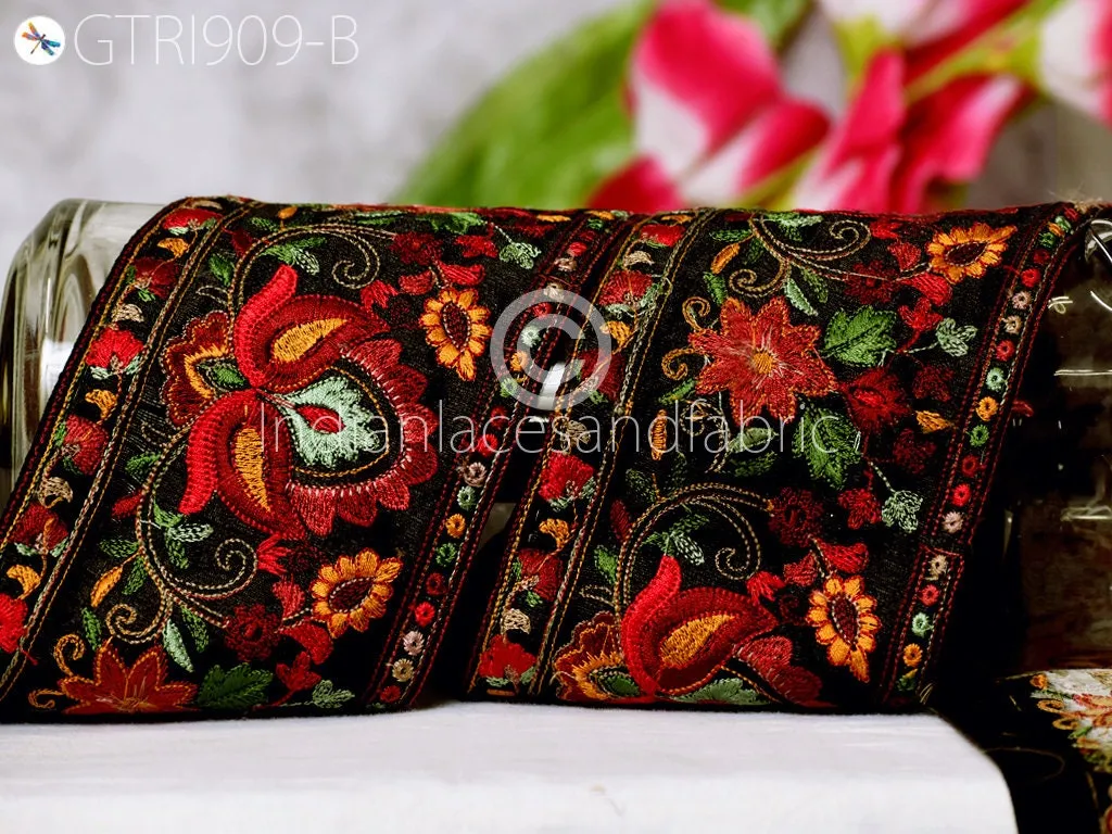 9 Yard Embroidered 10cm Fabric Trim Indian Sari Border Saree Laces Sewing DIY Crafting Decorative Ribbons Trimmings Cushions Beach Bags Hats