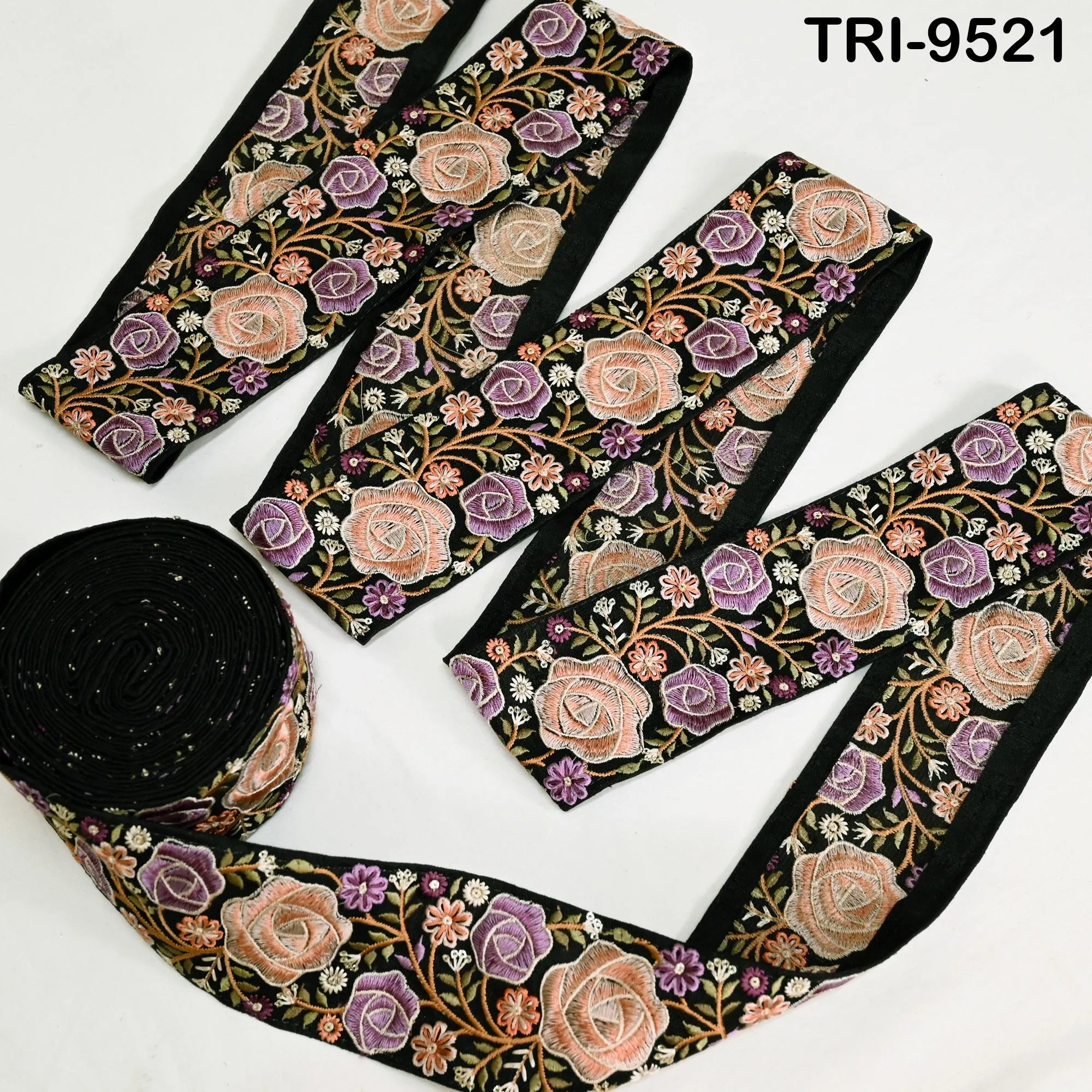 9 Yard Embroidery Ribbon Trim DIY Crafting Indian Embroidered Decorative Fabric Laces Sari Border Saree Sewing Curtain Home Decor 75mm