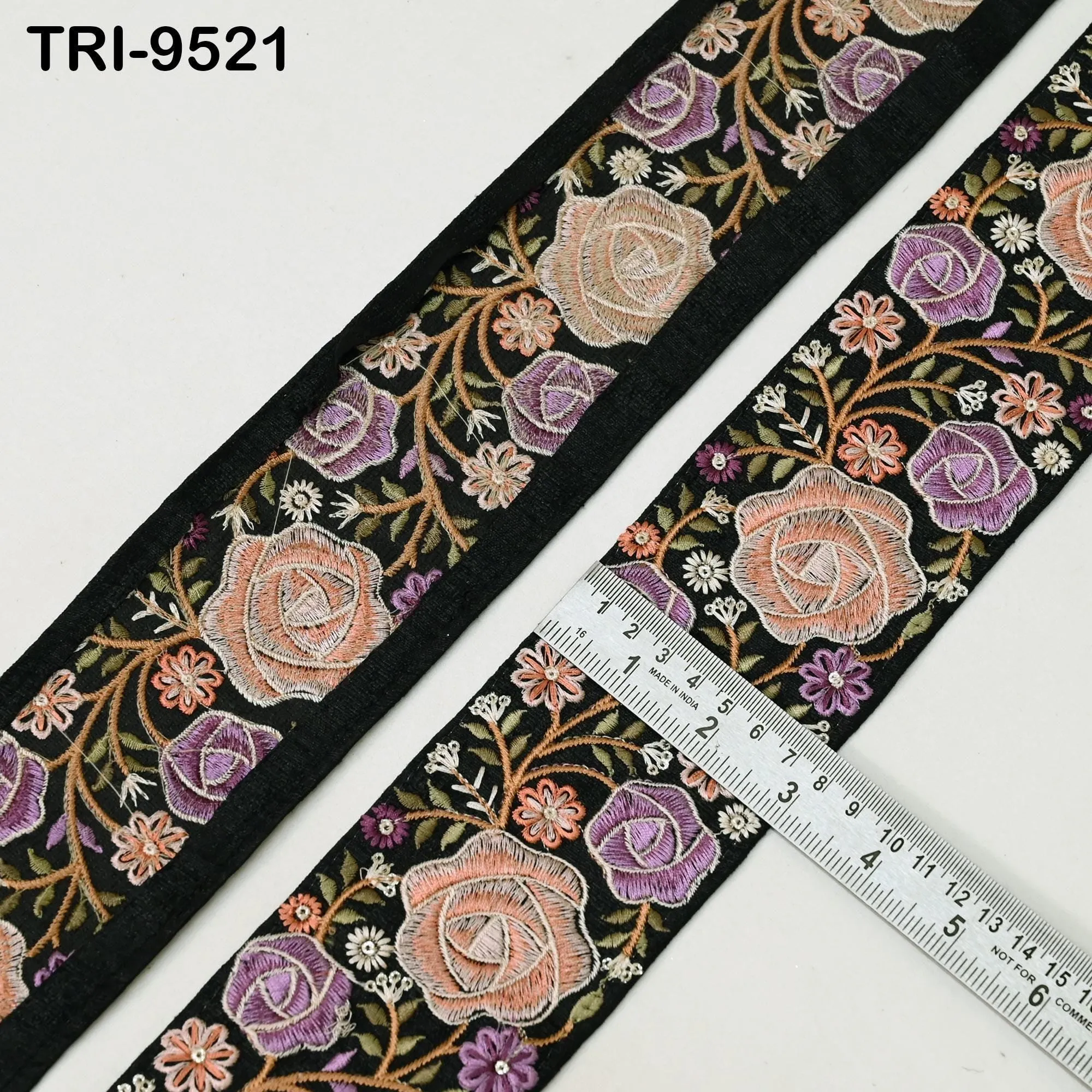 9 Yard Embroidery Ribbon Trim DIY Crafting Indian Embroidered Decorative Fabric Laces Sari Border Saree Sewing Curtain Home Decor 75mm