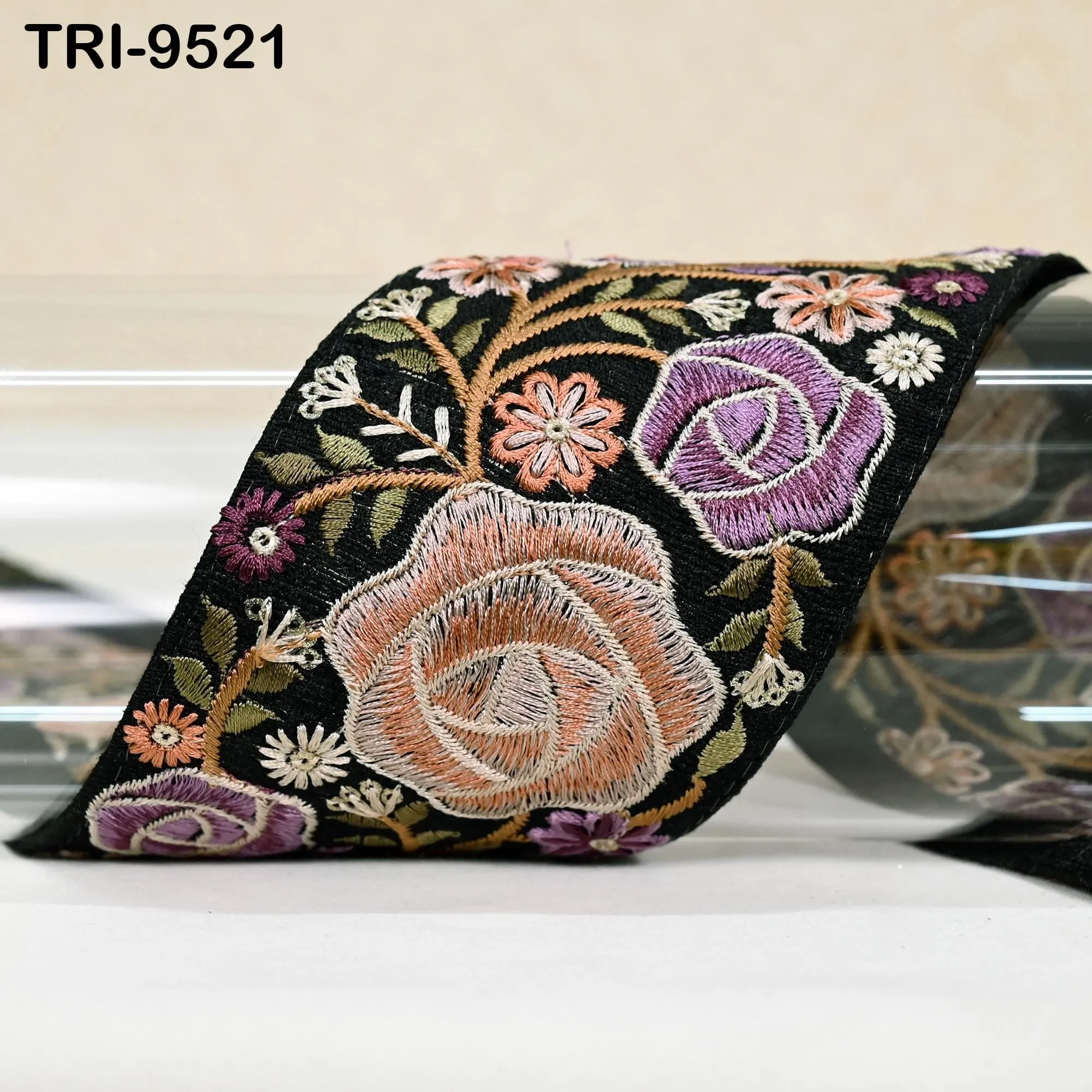 9 Yard Embroidery Ribbon Trim DIY Crafting Indian Embroidered Decorative Fabric Laces Sari Border Saree Sewing Curtain Home Decor 75mm