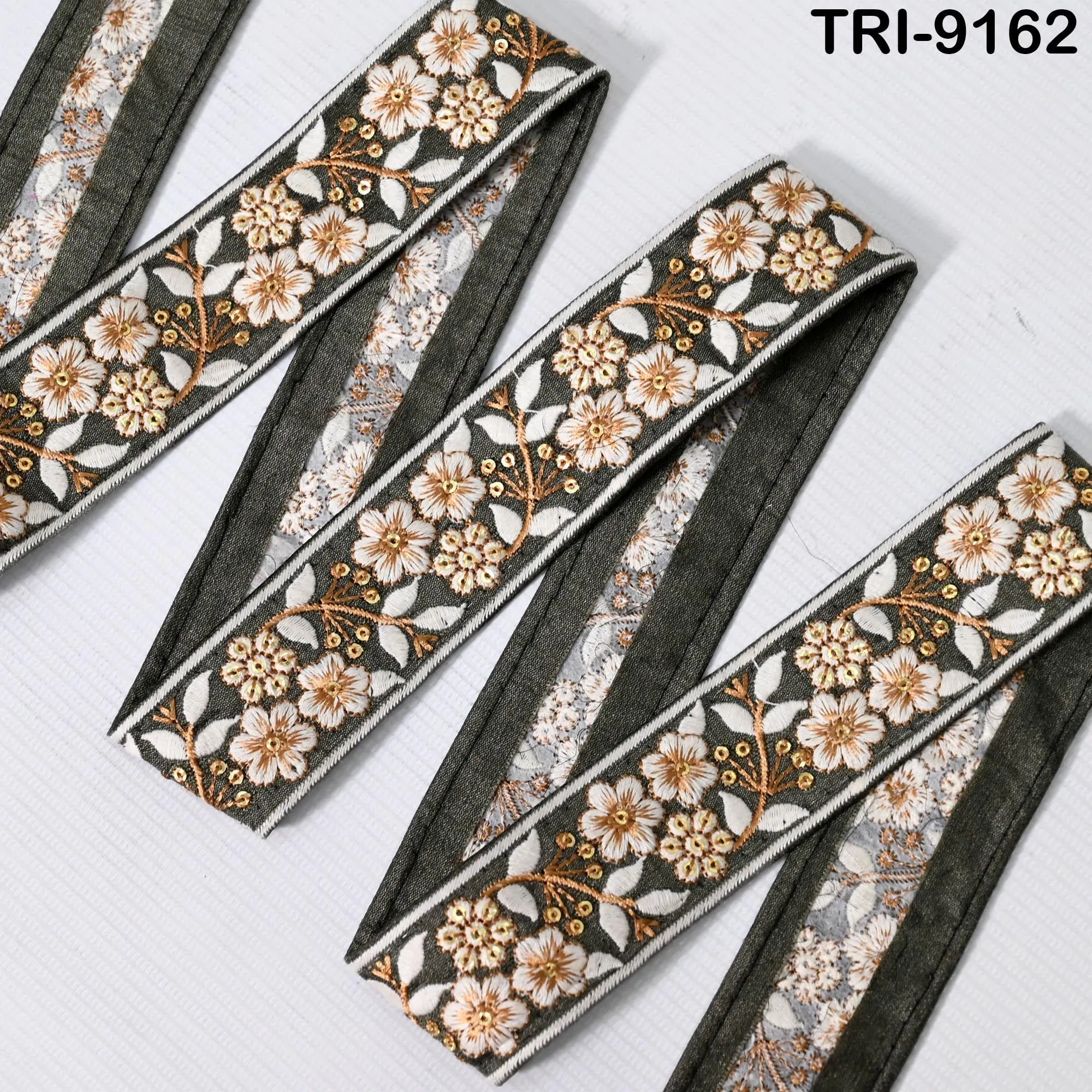 9 Yard Grey Embroidery Ribbon 4cm Trim Embroidered Indian Sari Embellishments DIY Crafting Cats Dogs Collar Trimmings Headband Saree Border
