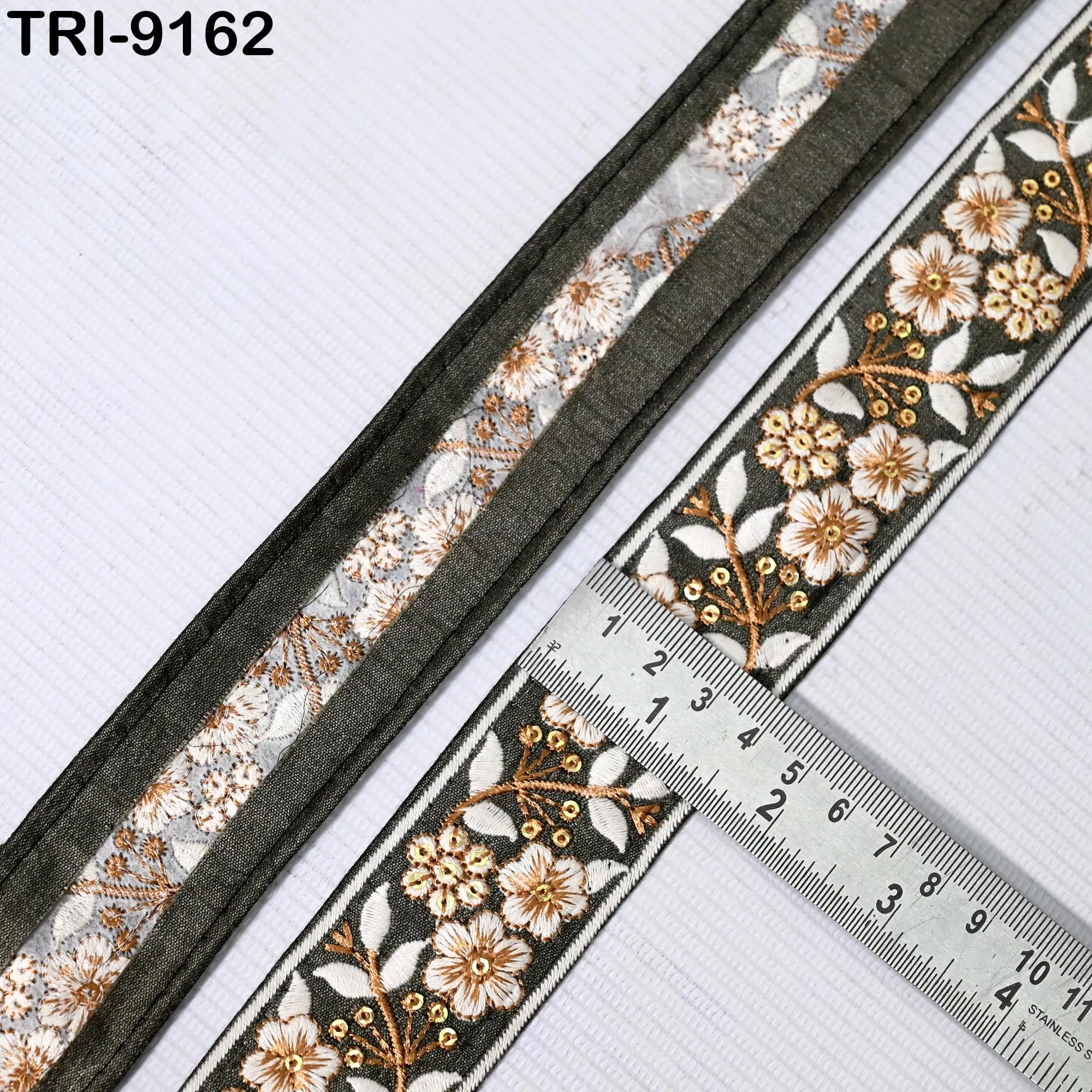 9 Yard Grey Embroidery Ribbon 4cm Trim Embroidered Indian Sari Embellishments DIY Crafting Cats Dogs Collar Trimmings Headband Saree Border