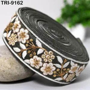 9 Yard Grey Embroidery Ribbon 4cm Trim Embroidered Indian Sari Embellishments DIY Crafting Cats Dogs Collar Trimmings Headband Saree Border