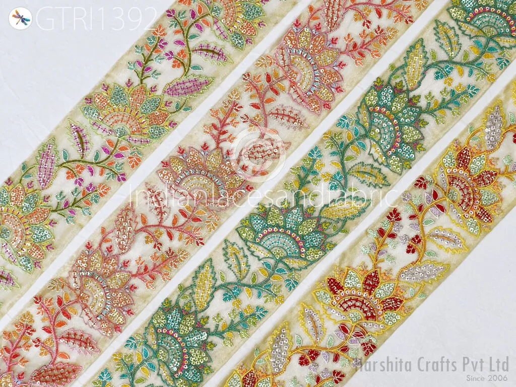 9 Yard Indian Decorative Embroidery Fabric Trim Decor Saree Embellishments DIY Crafting Sewing Curtains Sari Border Embroidered Ribbons
