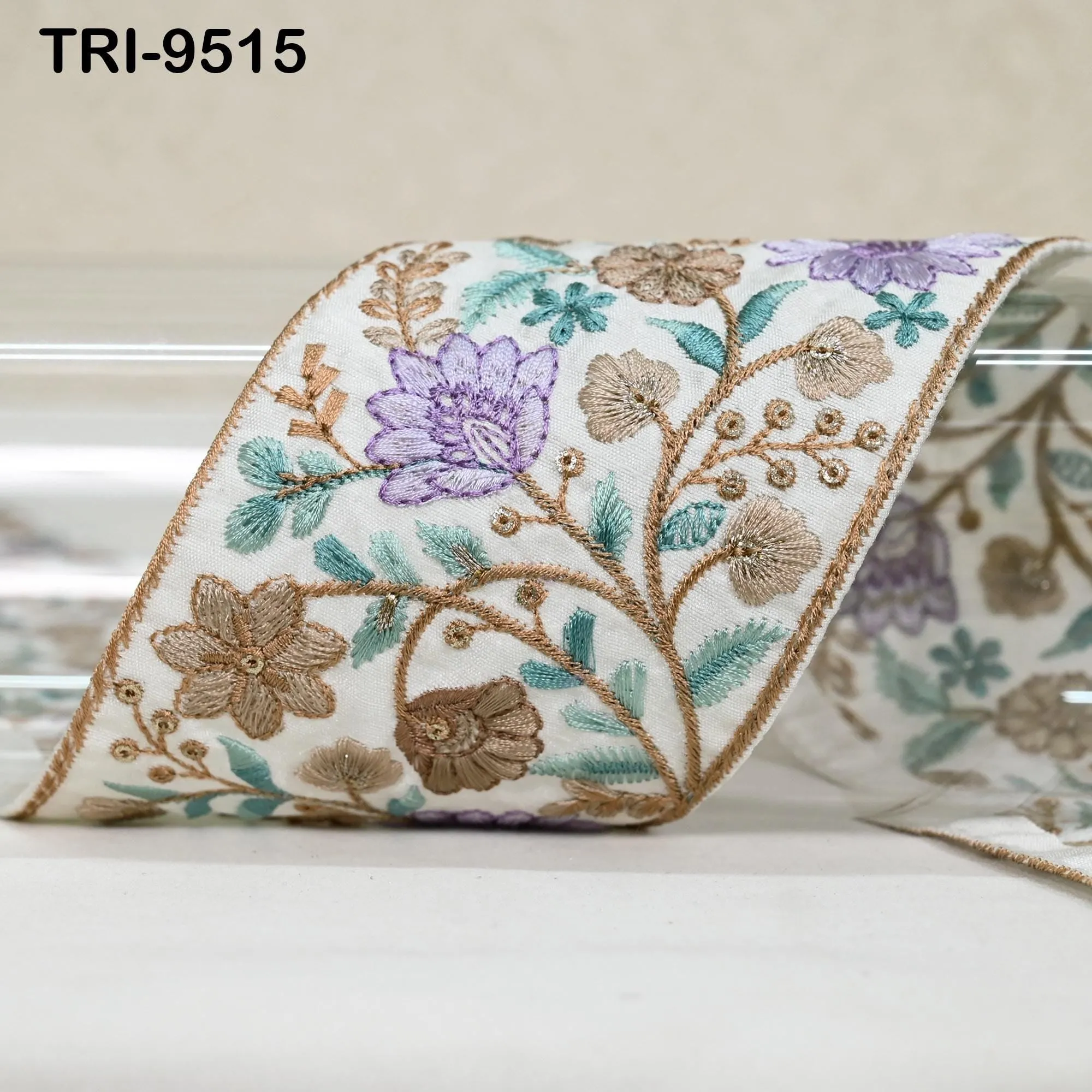 9 Yard Ivory Indian Embroidery Ribbons Border Floral Embroidered Fabric Trims Saree Crafting Sewing Wedding Embellishment Gift Wrapping 9cm