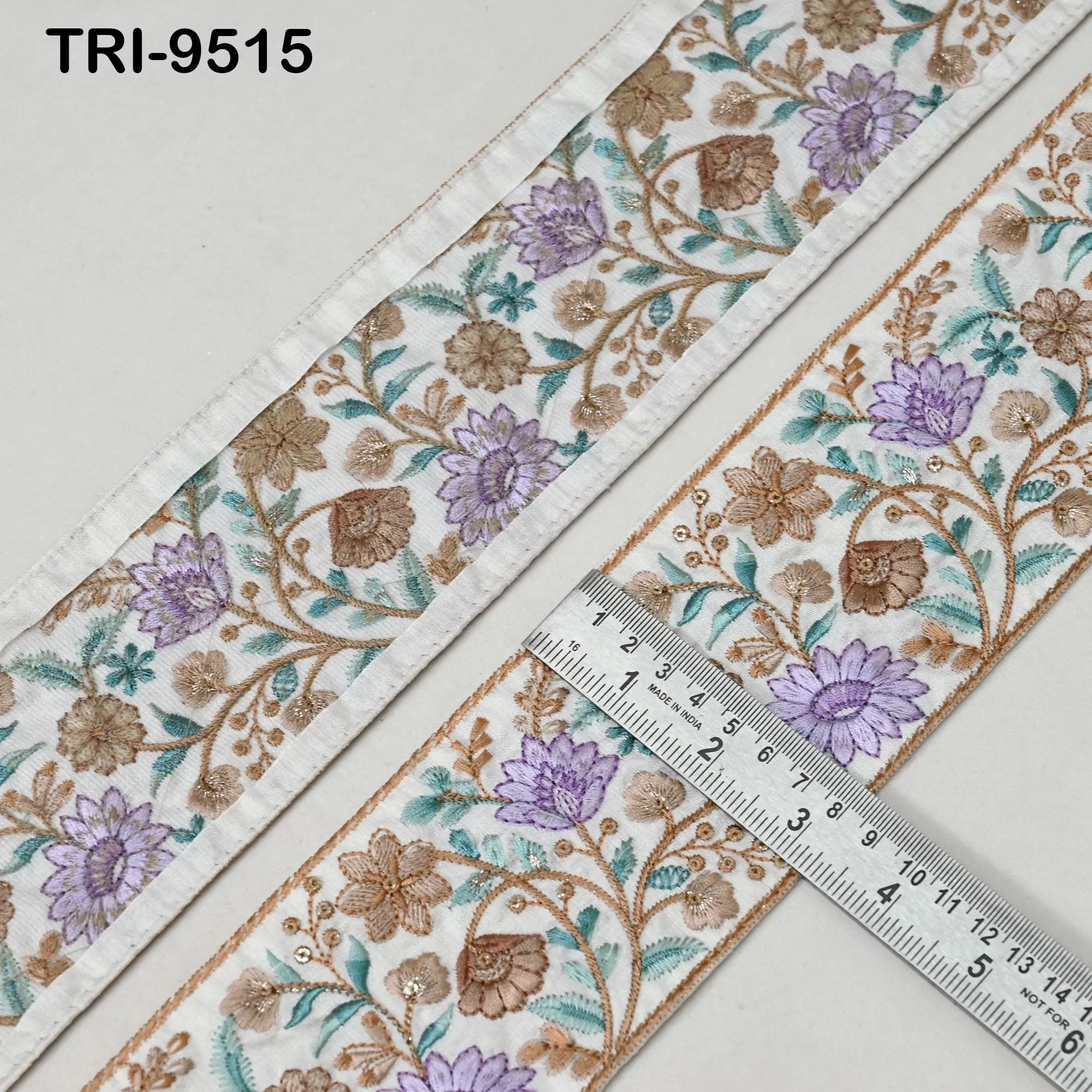 9 Yard Ivory Indian Embroidery Ribbons Border Floral Embroidered Fabric Trims Saree Crafting Sewing Wedding Embellishment Gift Wrapping 9cm