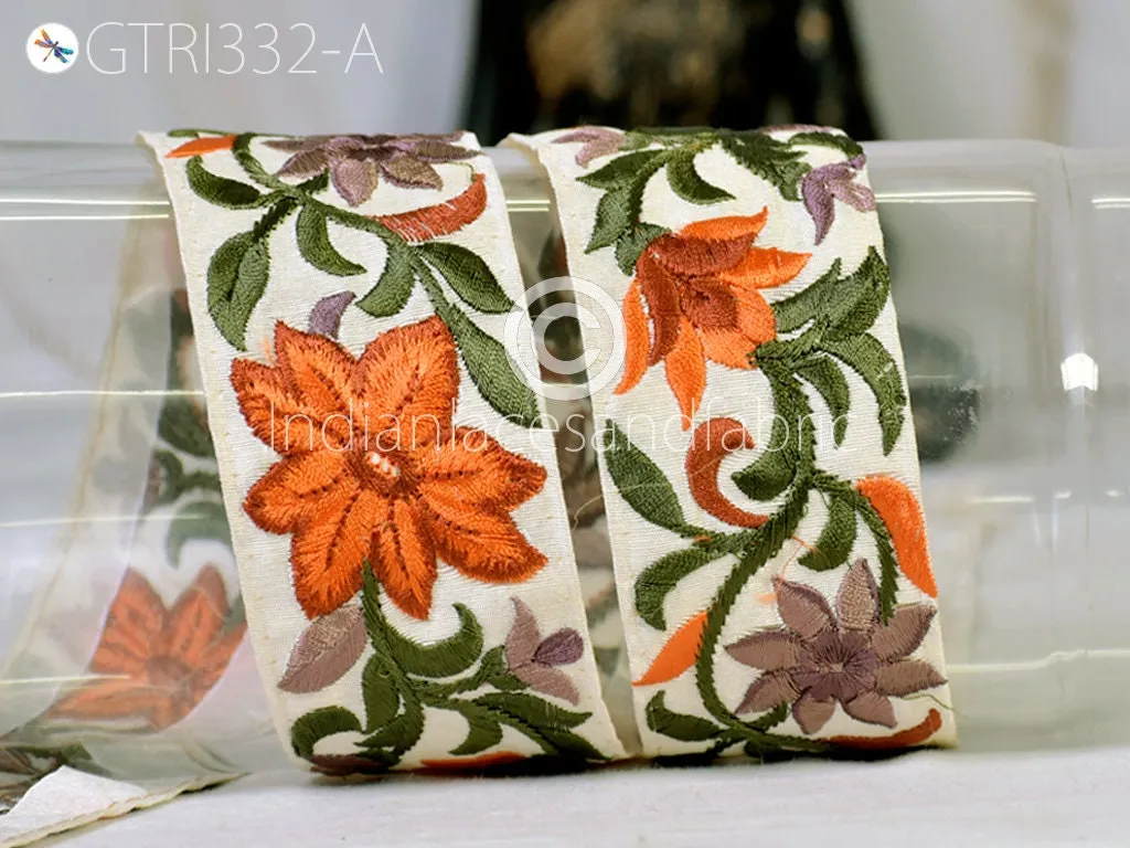 9 Yard Orange Indian Sari Embellishments Embroidery 5 CM Trim Hats Embroidered Saree Ribbon Sew DIY Crafting Trimmings Headbands Border