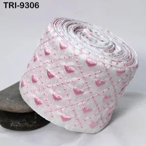 9 Yard Pink Embroidery Ribbon Trim 10cm Saree Border Crafting Sari Sewing Tote Bags Home Decor Embellishment Historic Costumes Junk Journals