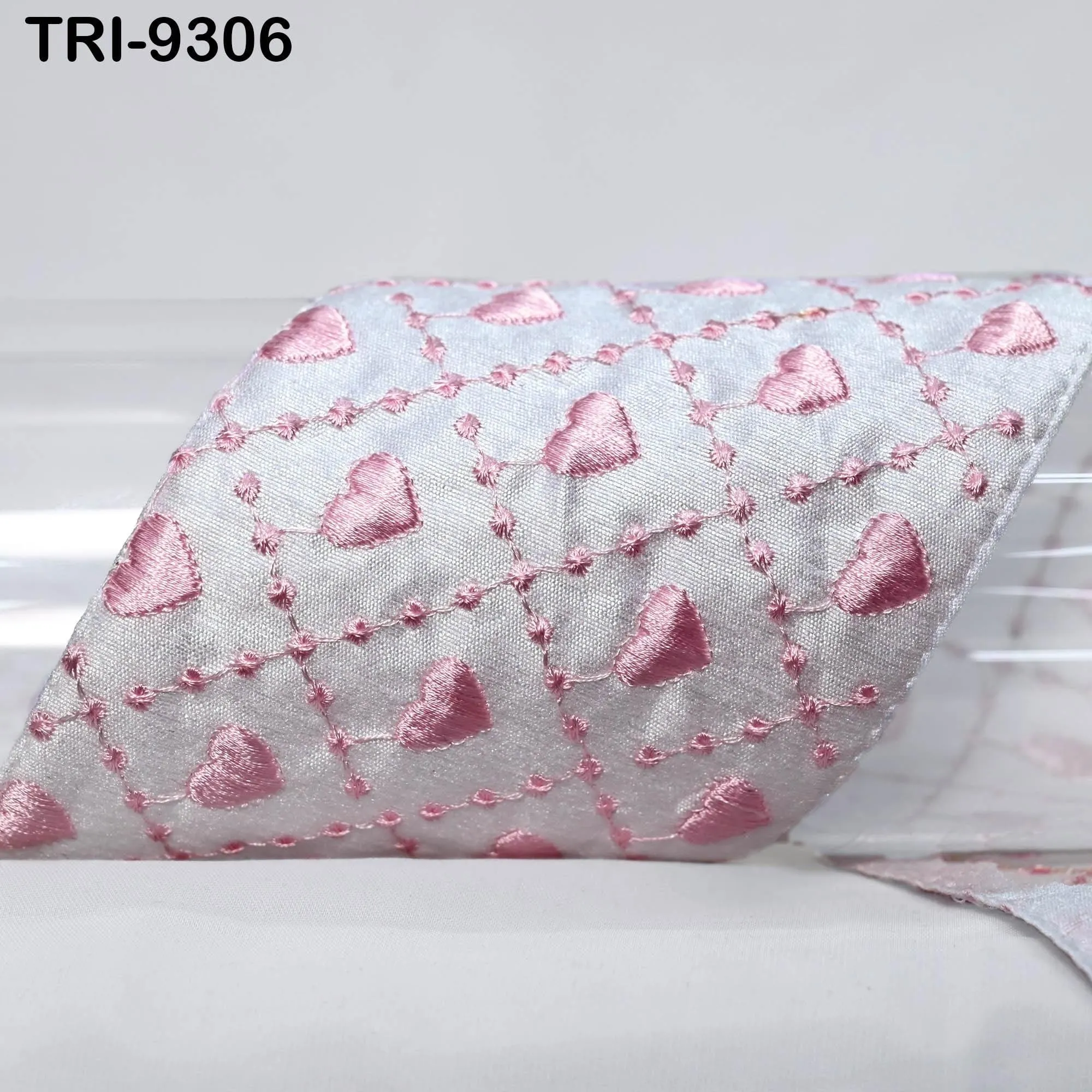 9 Yard Pink Embroidery Ribbon Trim 10cm Saree Border Crafting Sari Sewing Tote Bags Home Decor Embellishment Historic Costumes Junk Journals