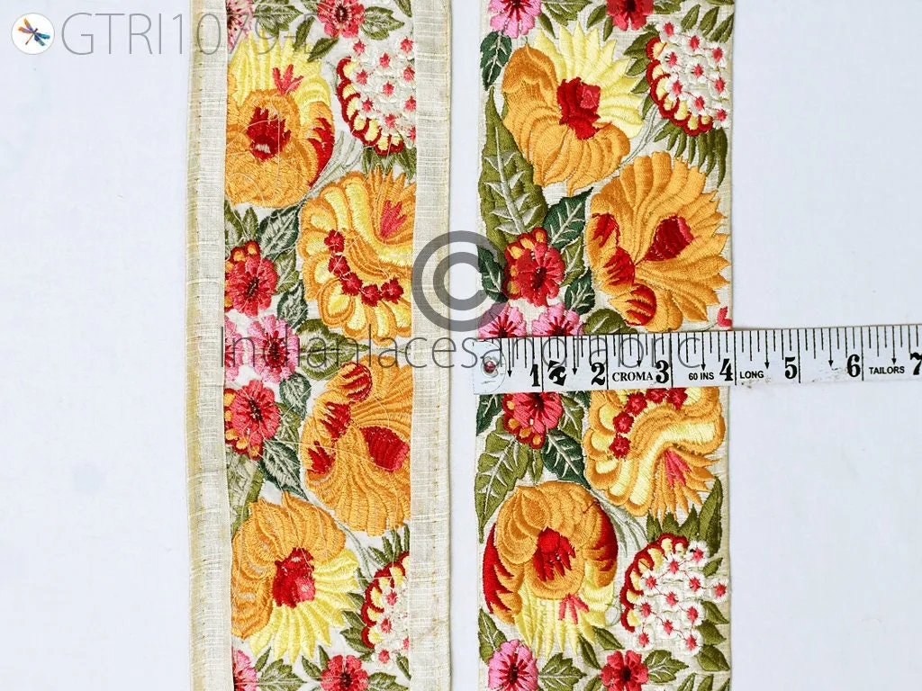 9 Yard Yellow 10CM Indian Embellishment Embroidered Trim Cushion Covers Embroidery Saree Ribbon Sewing Crafting Border Wedding Trim Curtain