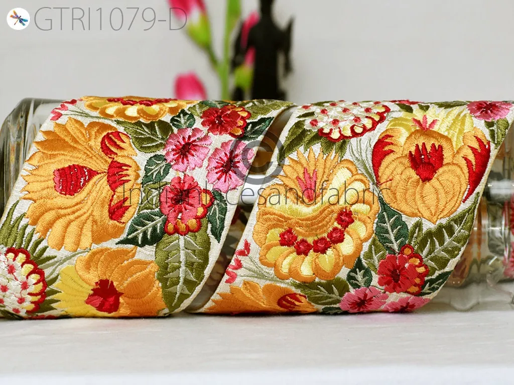 9 Yard Yellow 10CM Indian Embellishment Embroidered Trim Cushion Covers Embroidery Saree Ribbon Sewing Crafting Border Wedding Trim Curtain
