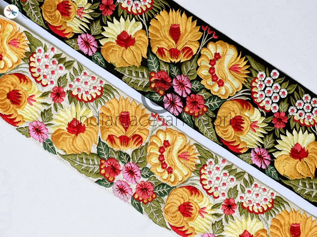 9 Yard Yellow 10CM Indian Embellishment Embroidered Trim Cushion Covers Embroidery Saree Ribbon Sewing Crafting Border Wedding Trim Curtain