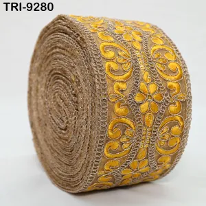9 Yard Yellow Indian Embroidery Trim Ribbon 8cm Embroidered Wedding Sari Lehenga Border Sewing Crafting Wall Decor Junk Journals Headbands