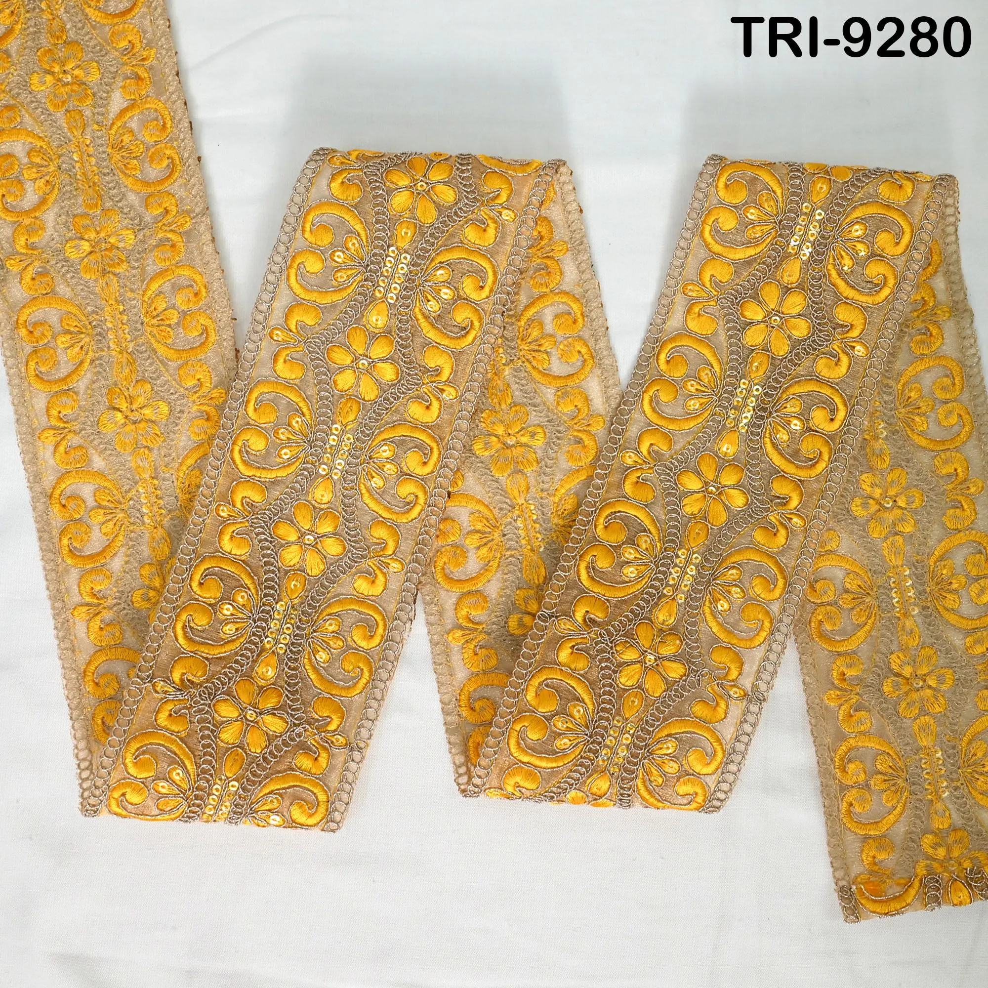 9 Yard Yellow Indian Embroidery Trim Ribbon 8cm Embroidered Wedding Sari Lehenga Border Sewing Crafting Wall Decor Junk Journals Headbands