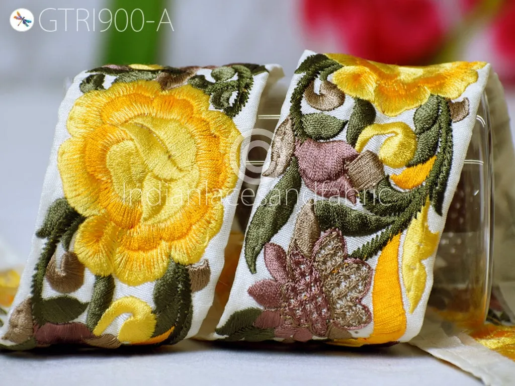 9 Yard Yellow Indian Sari Border Crafting 5 CM Trim Sewing Fabric Embroidered Decorative Costume Wholesale Cushion Home Decor Trimming