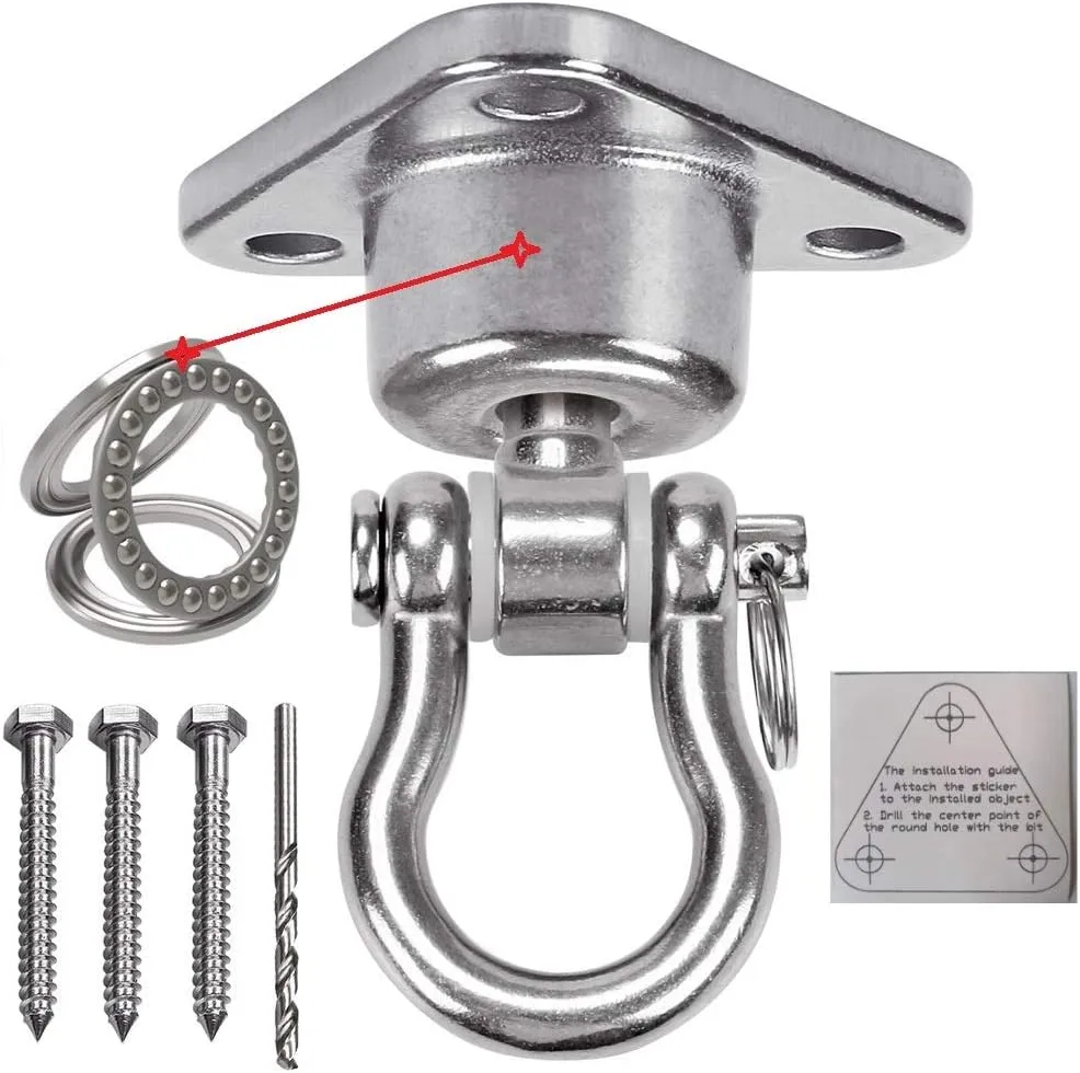 9M Stainless Steel Hanger with Smooth Swing Bearings, Heavy Duty 180° 360° Swivel Swing Hook, 1500 lb Capacity Playground Yoga Hammock Chair Rope, sandbag Porch Swing Bag Sleeve