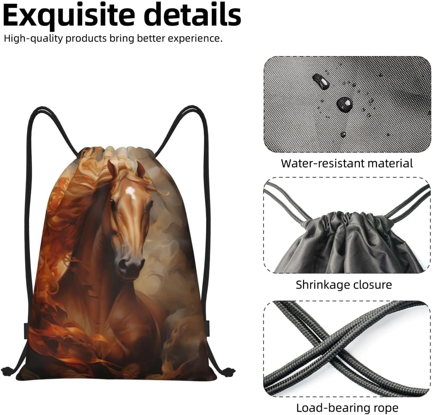 A Horse With A Flowing Mane Drawstring Bags â€“ Water-Resistant Sports Gym Sackpack,Gifts,Fitness Enthusiasts