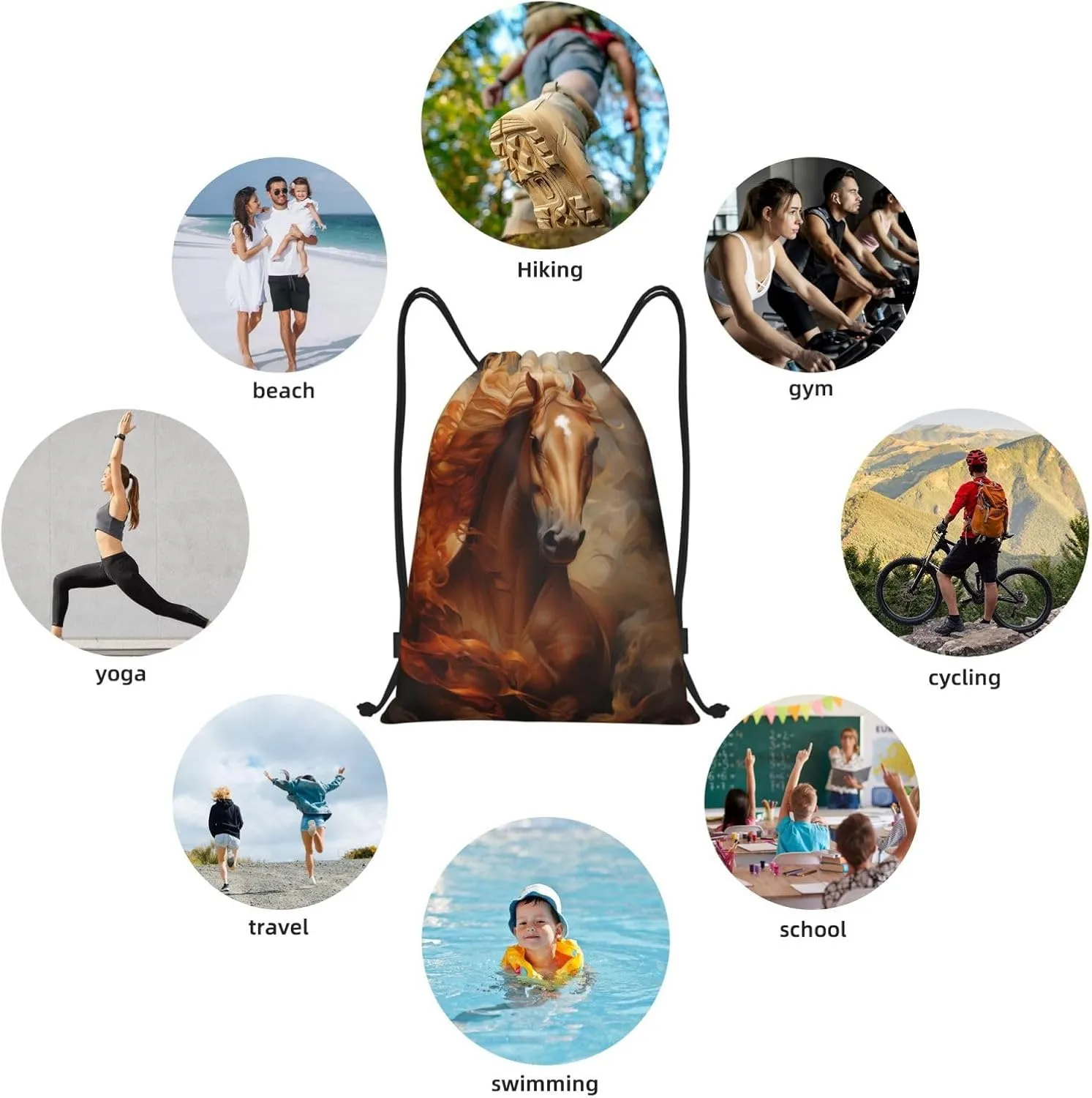 A Horse With A Flowing Mane Drawstring Bags â€“ Water-Resistant Sports Gym Sackpack,Gifts,Fitness Enthusiasts