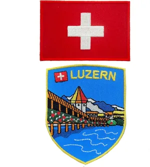 A-ONE - Kapellbrücke Swiss Luzern Lucerne Sew On Badge Patch, Switzerland Country Flag Needle Patch for Bag Shoes Jacket NO.182C