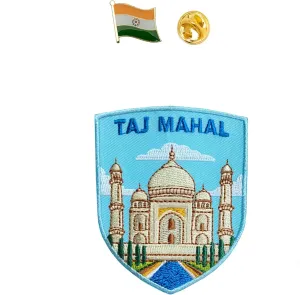 A-ONE - Taj Mahal India Landmark Sew On Patches Sew On Bag Patch, India National Flag Pin Metal Buttons for Caps Handbag NO.187P