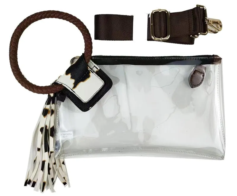 AD205T See Through Clear Cuff Handle Tassel Wristlet Clutch/Crossbody
