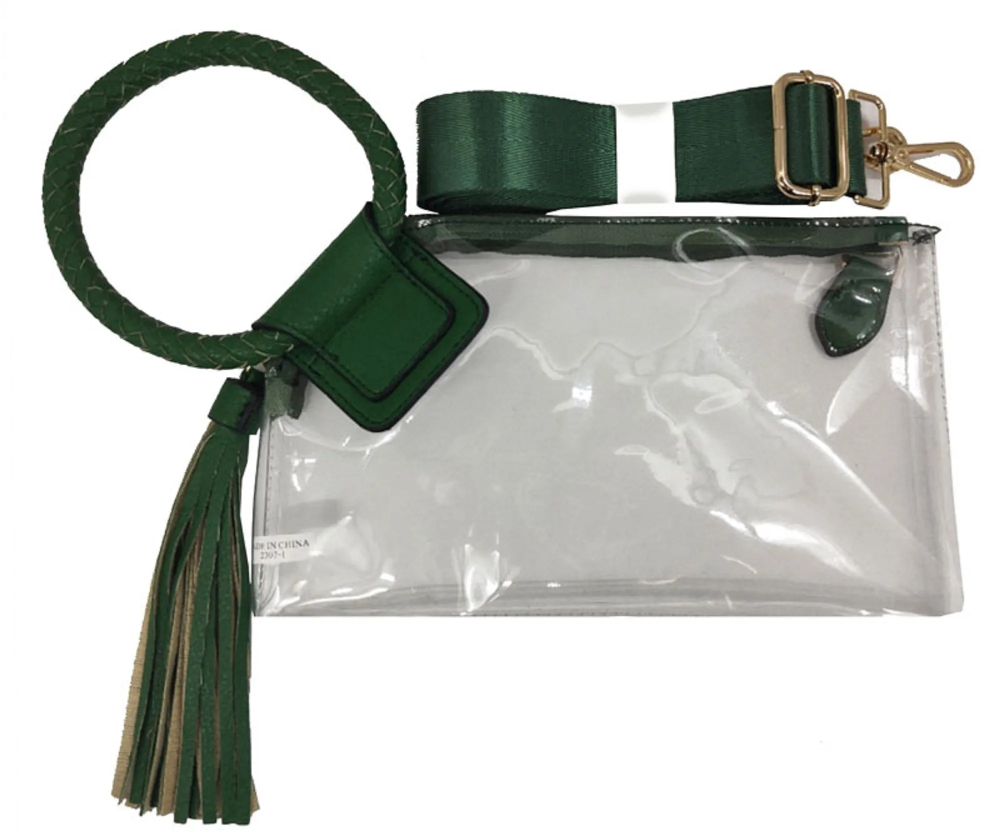 AD205T See Through Clear Cuff Handle Tassel Wristlet Clutch/Crossbody