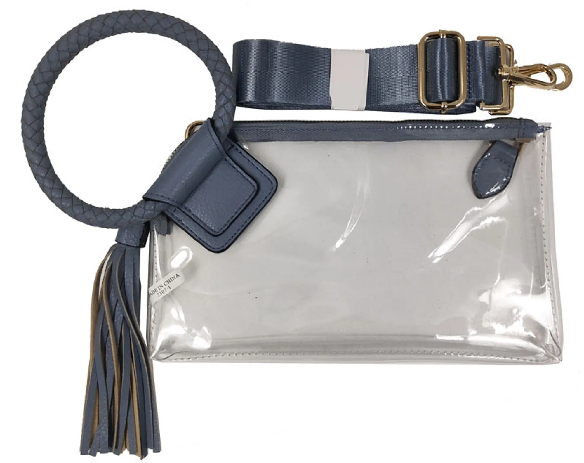 AD205T See Through Clear Cuff Handle Tassel Wristlet Clutch/Crossbody