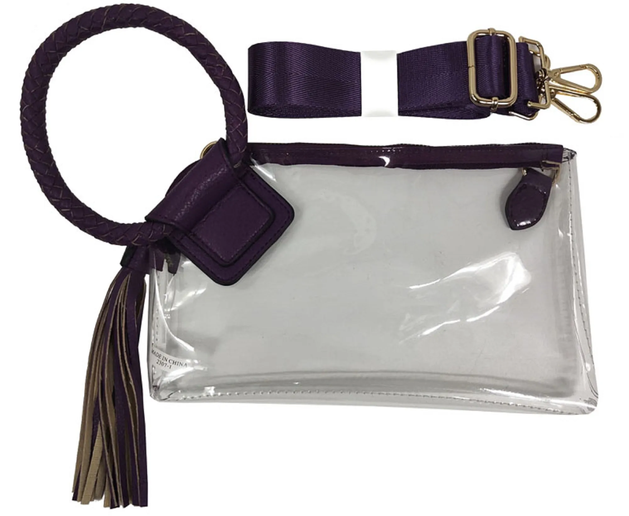 AD205T See Through Clear Cuff Handle Tassel Wristlet Clutch/Crossbody
