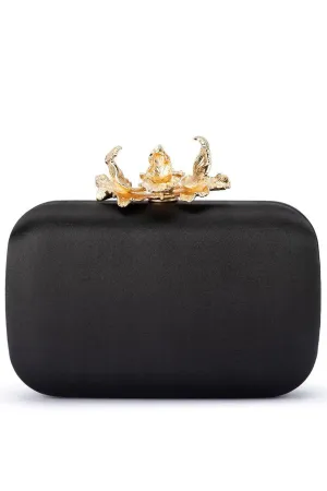 Adele Orchid Lock Clutch - Black