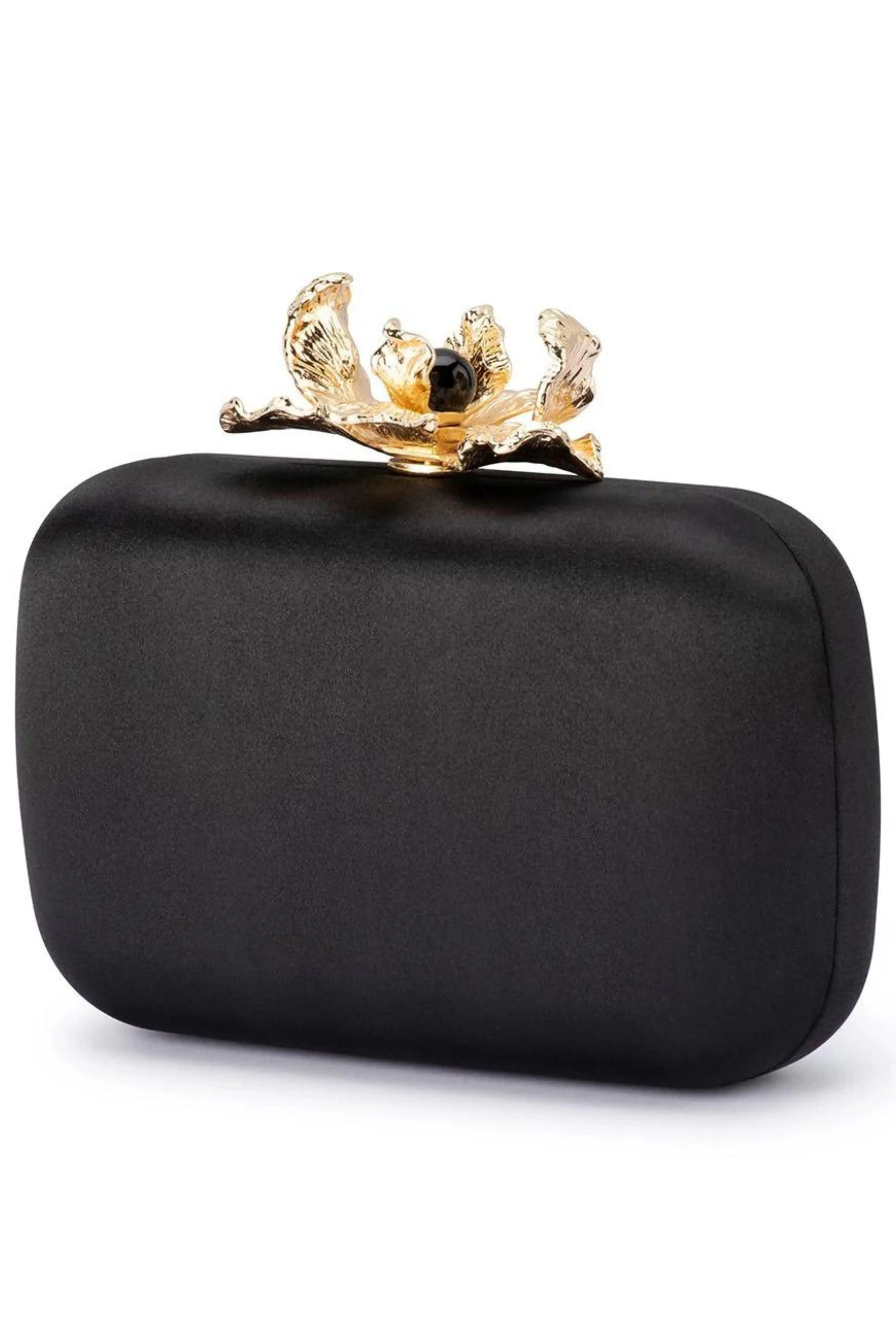 Adele Orchid Lock Clutch - Black