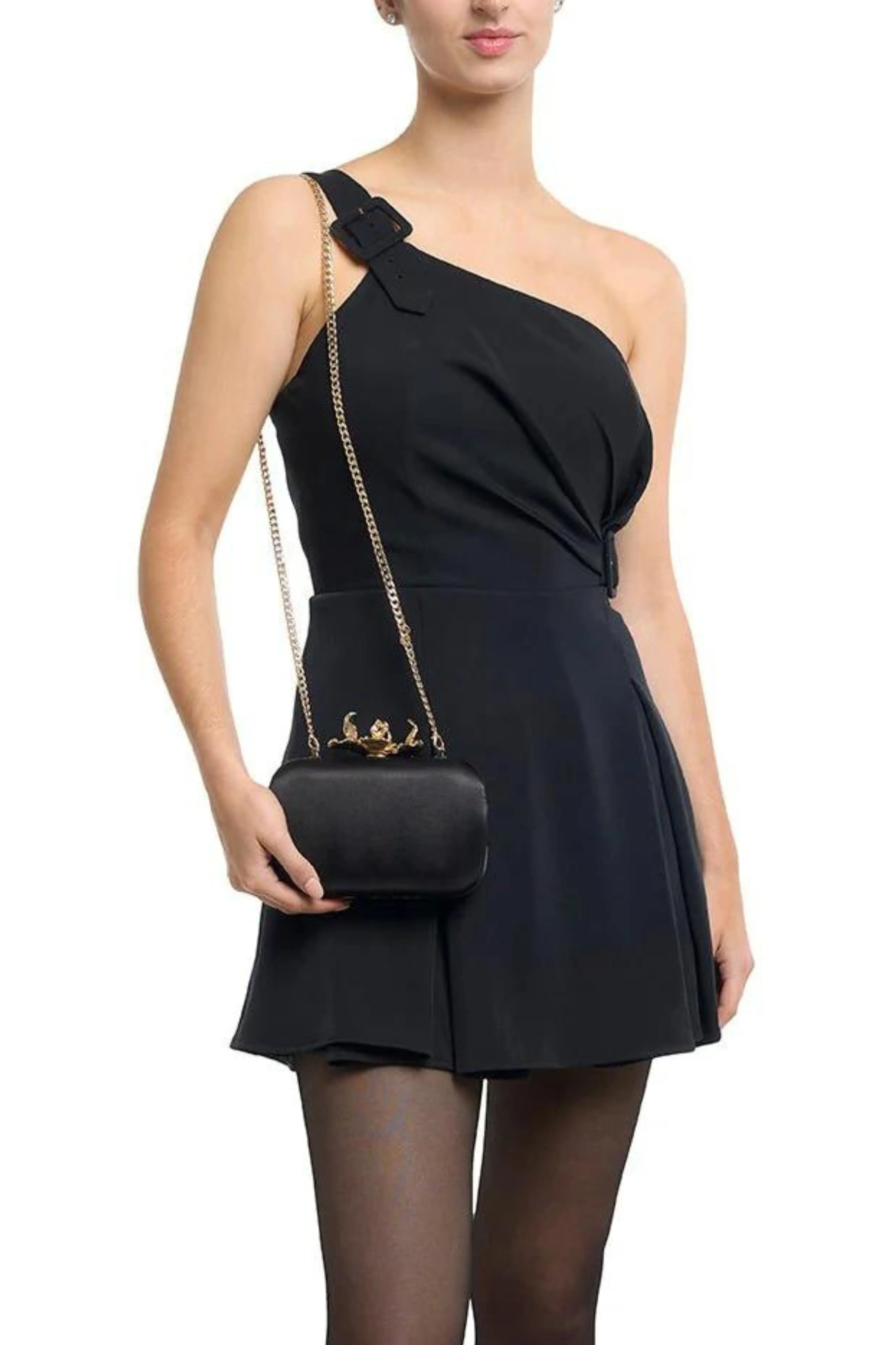 Adele Orchid Lock Clutch - Black