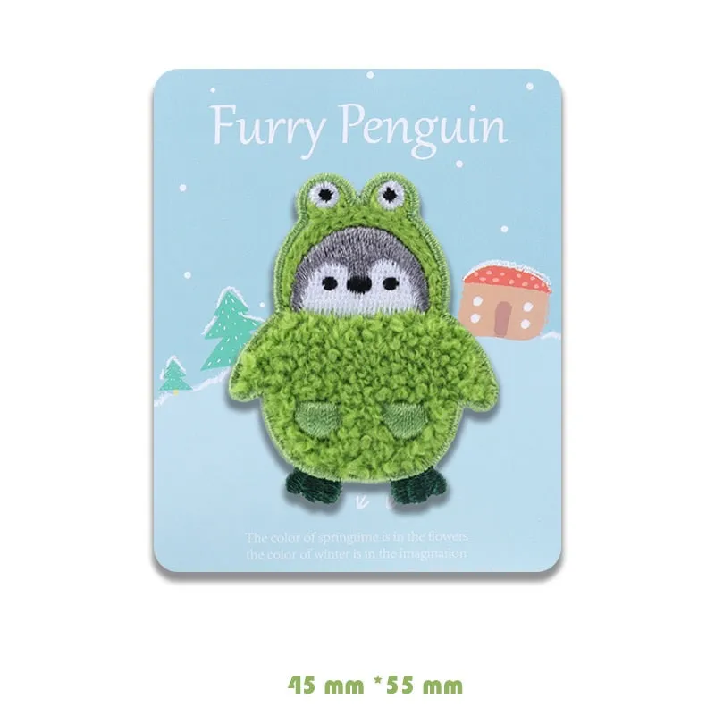 Adorable Self-Adhesive Furry Penguin Embroidered Patches 5 Pack
